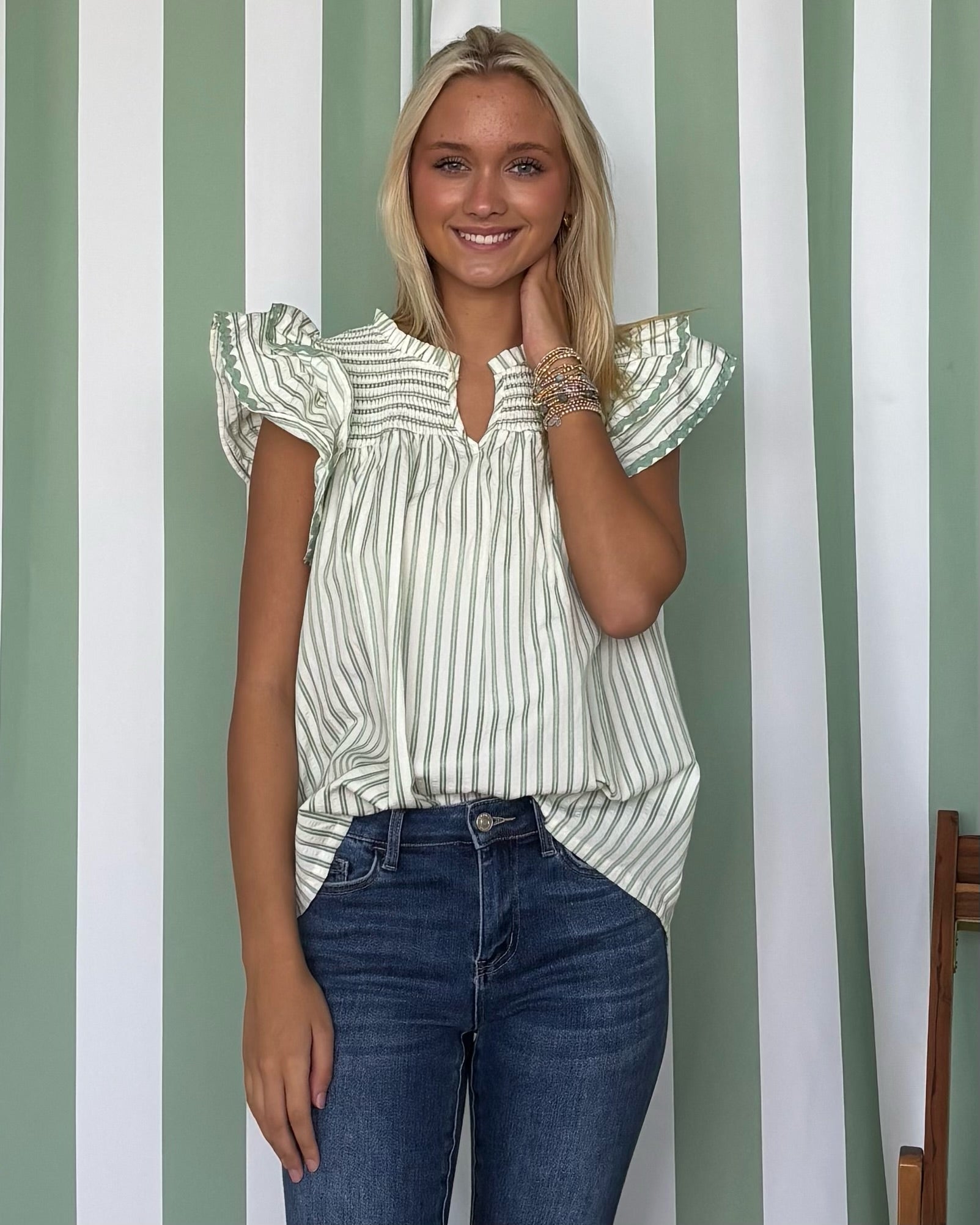 Happy Memories Sage Stripe Top-Shop-Womens-Boutique-Clothing