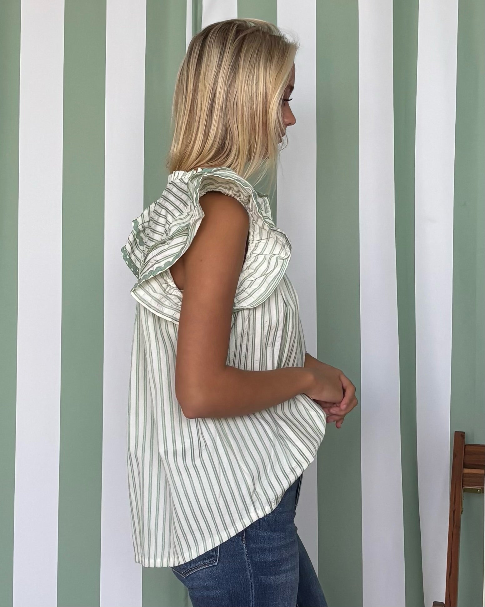 Happy Memories Sage Stripe Top-Shop-Womens-Boutique-Clothing