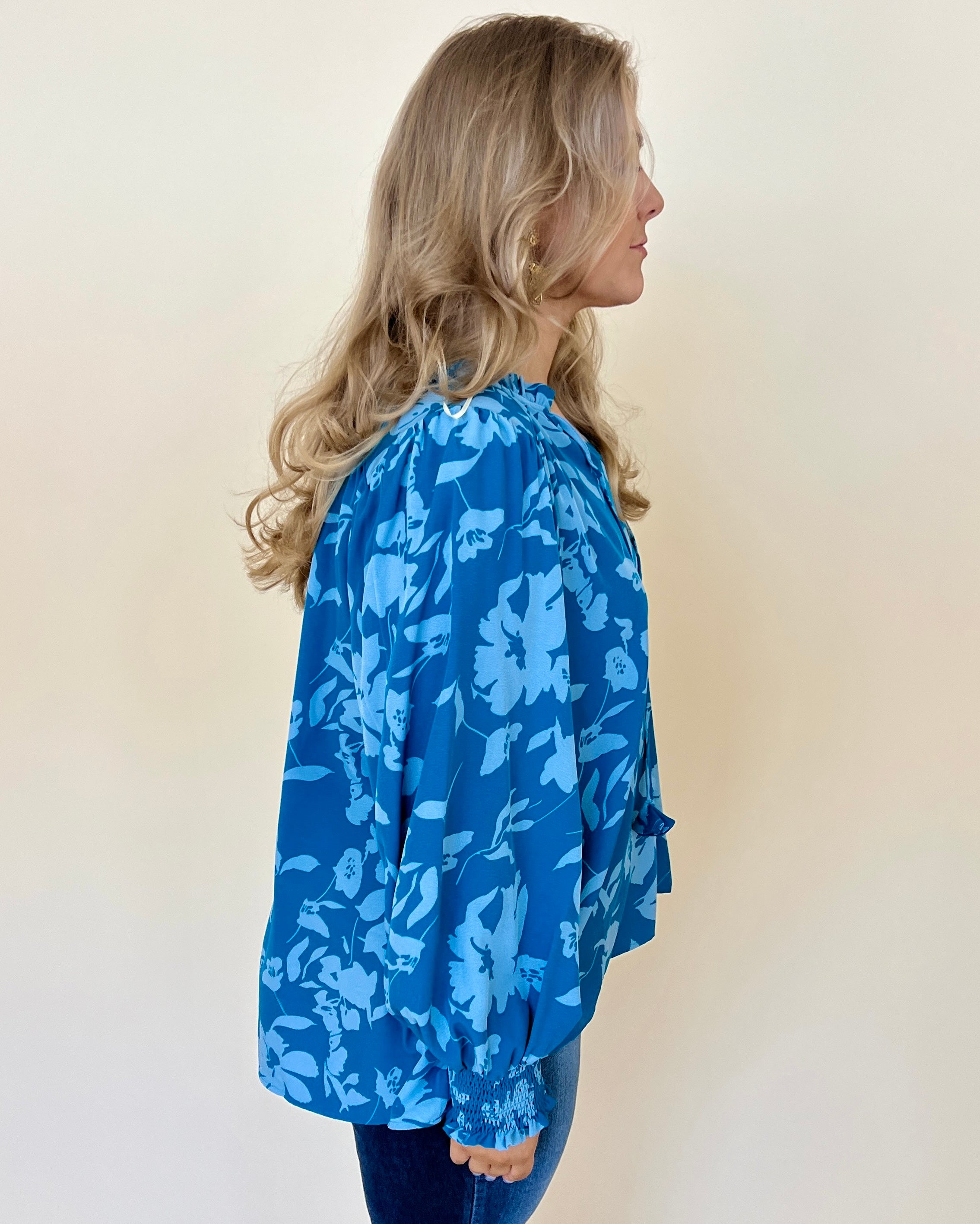 You're Here Turquoise Mix Plus Floral Top-Shop-Womens-Boutique-Clothing