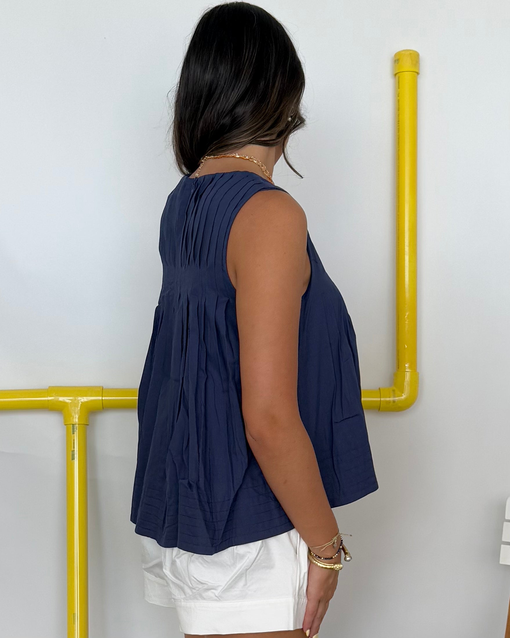 Daytime Shine Navy Pleated Top-Shop-Womens-Boutique-Clothing