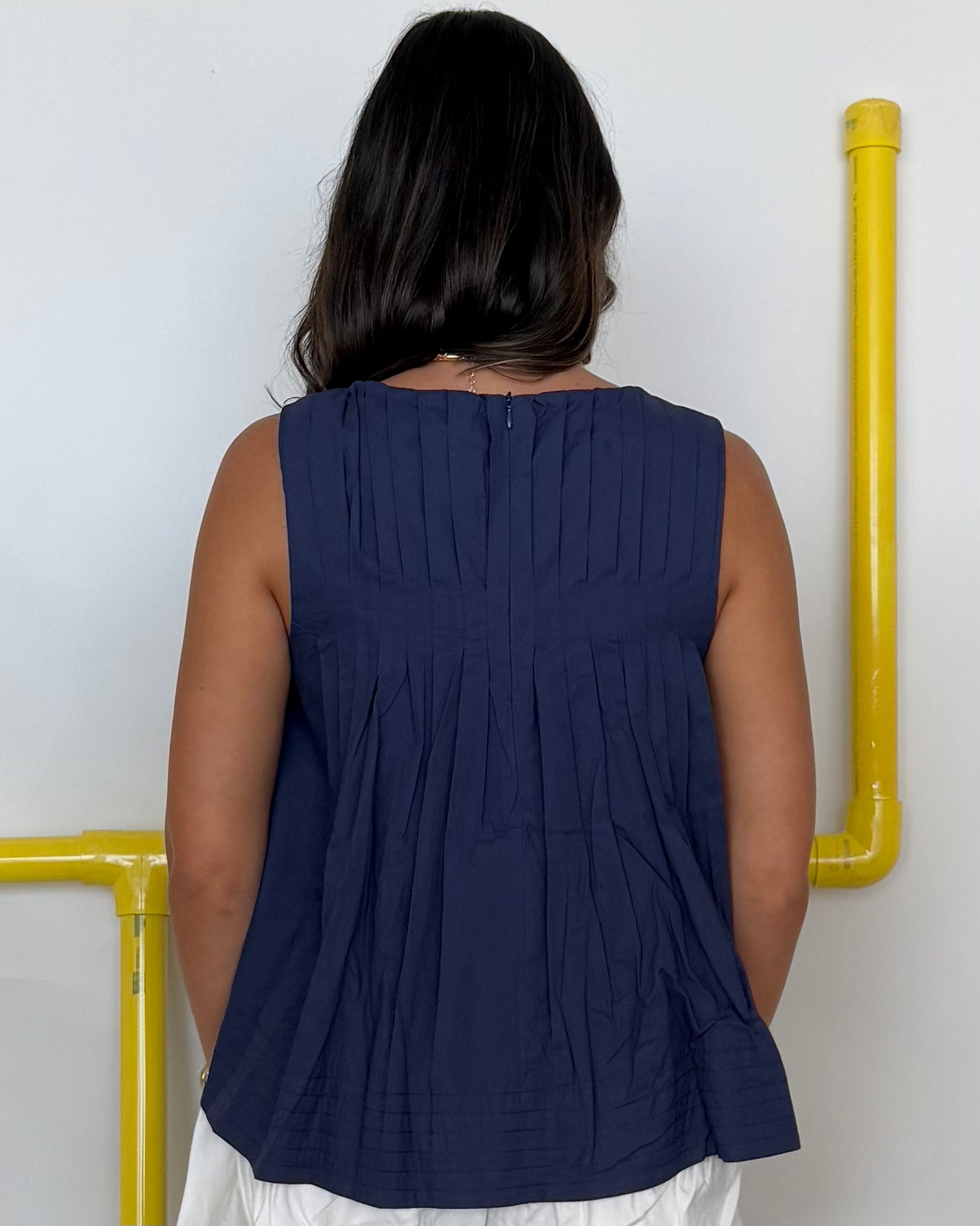 Daytime Shine Navy Pleated Top-Shop-Womens-Boutique-Clothing