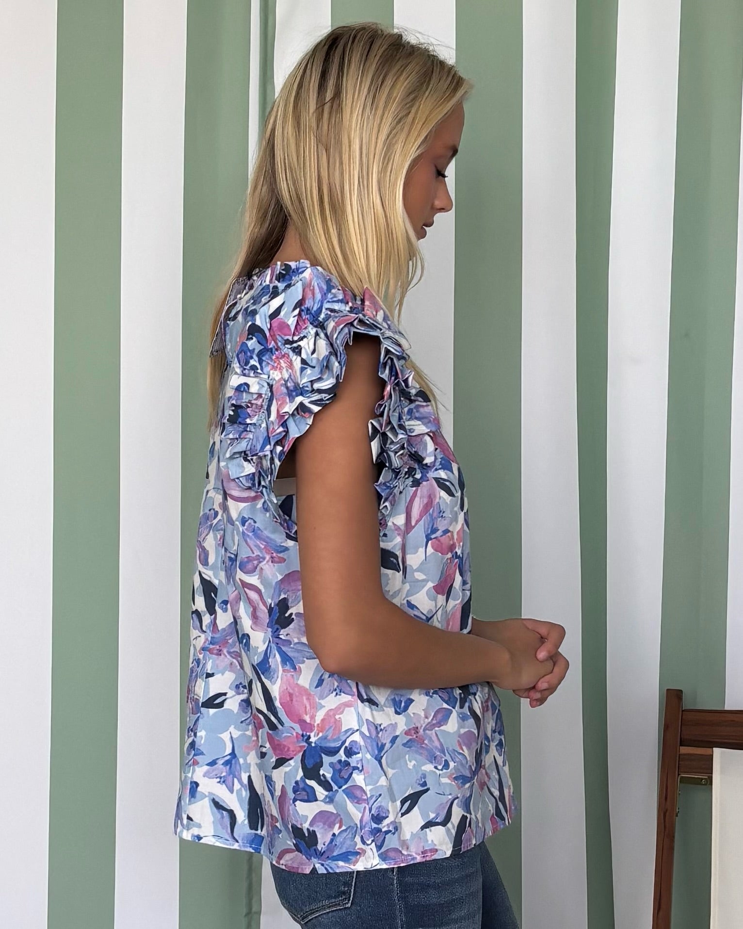 Spend Time Blue Floral Ruffle Top-Shop-Womens-Boutique-Clothing