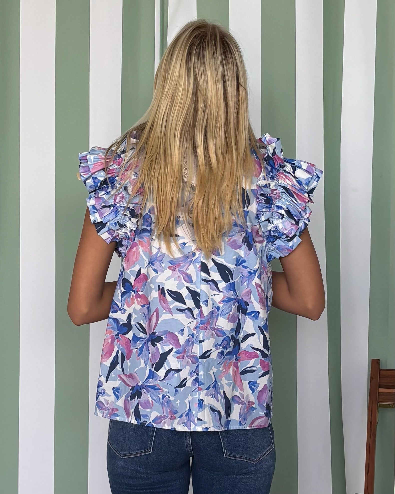 Spend Time Blue Floral Ruffle Top-Shop-Womens-Boutique-Clothing