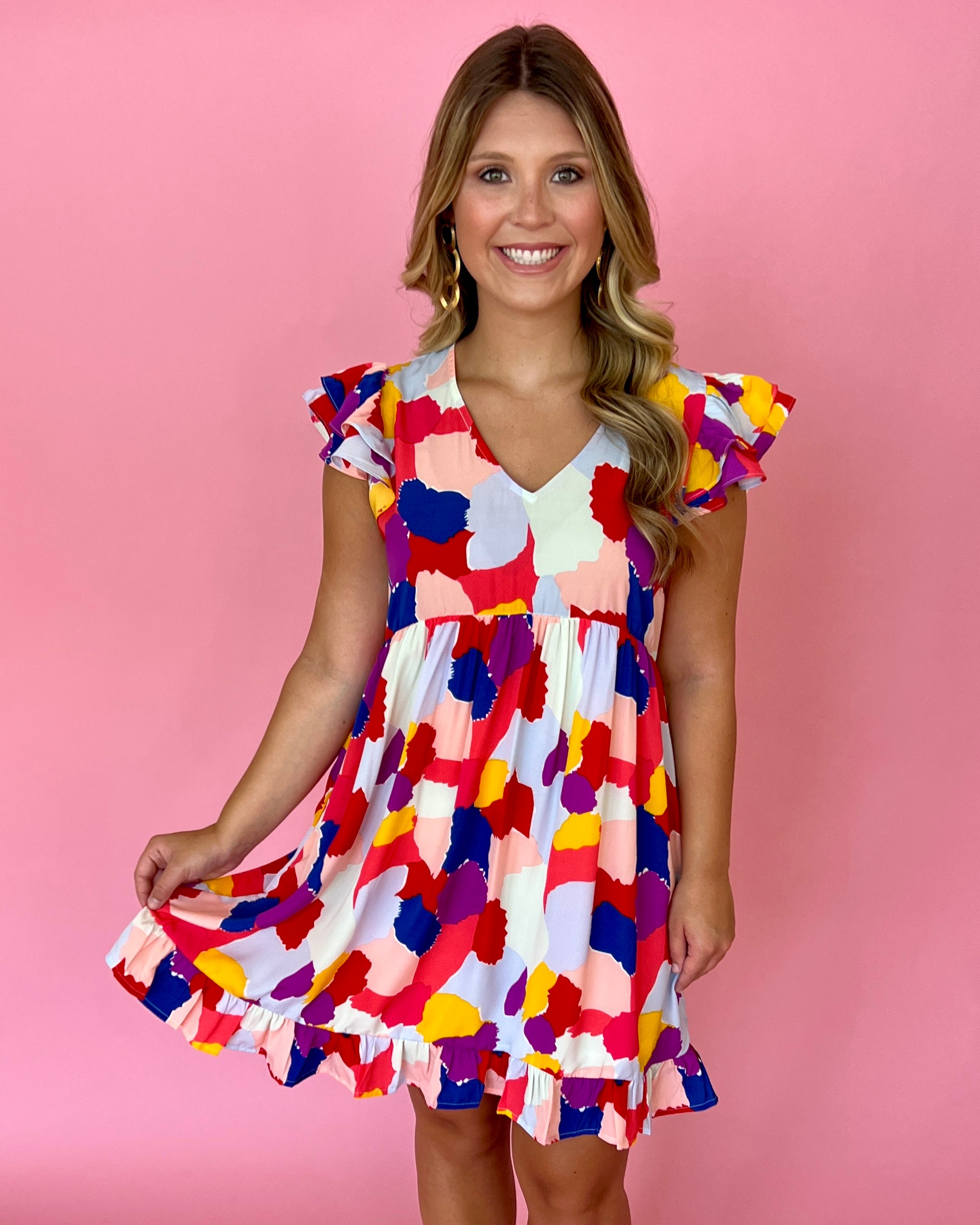 Can't Let You Go Abstract V-neck Ruffle Dress-Shop-Womens-Boutique-Clothing