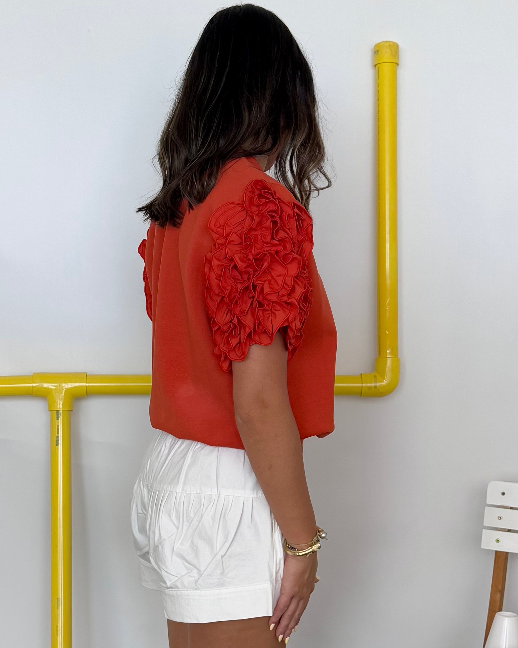 All About It Rust Ruffle Sleeve Top-Shop-Womens-Boutique-Clothing