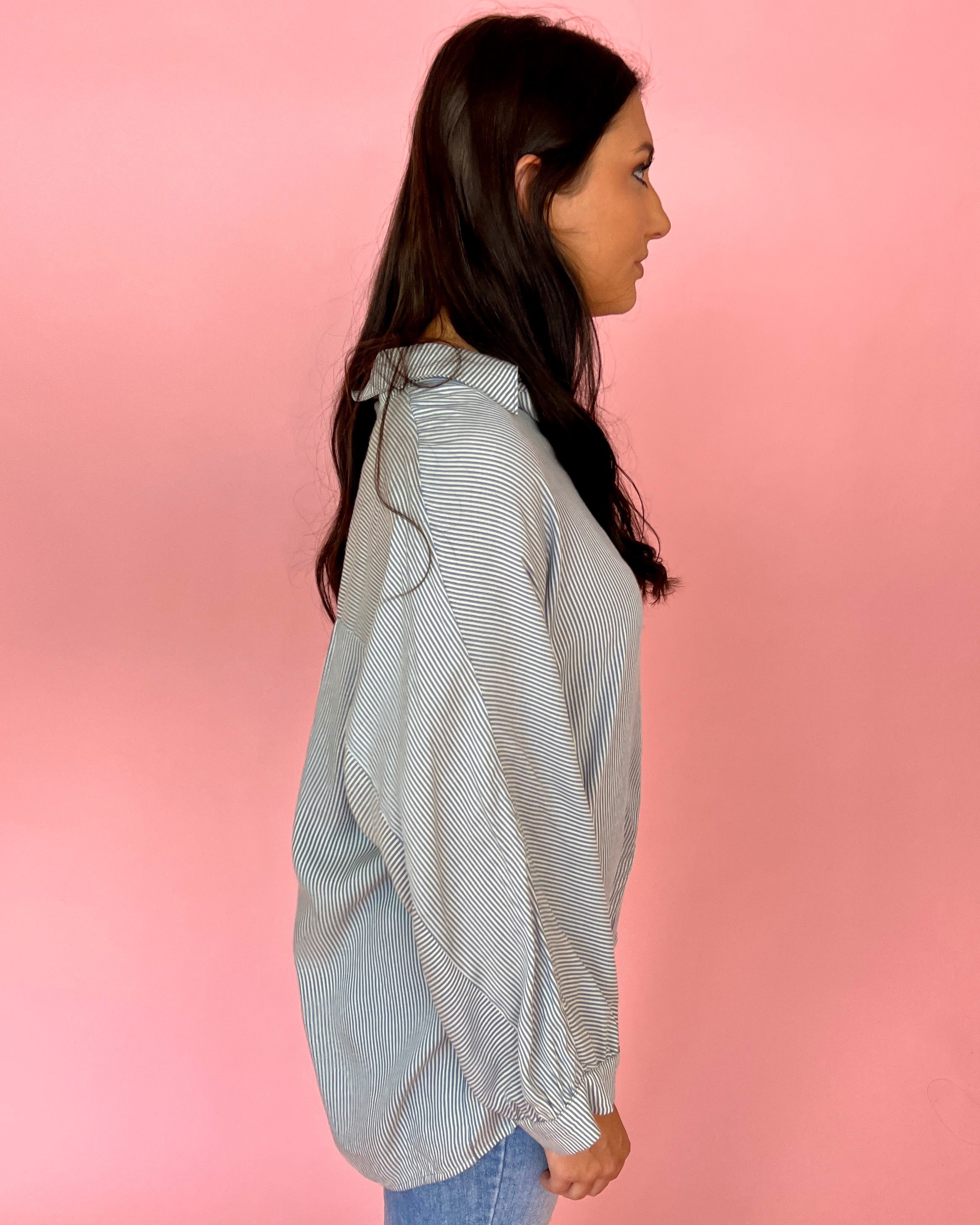 Stay Kind Denim Striped Button Down Top-Shop-Womens-Boutique-Clothing