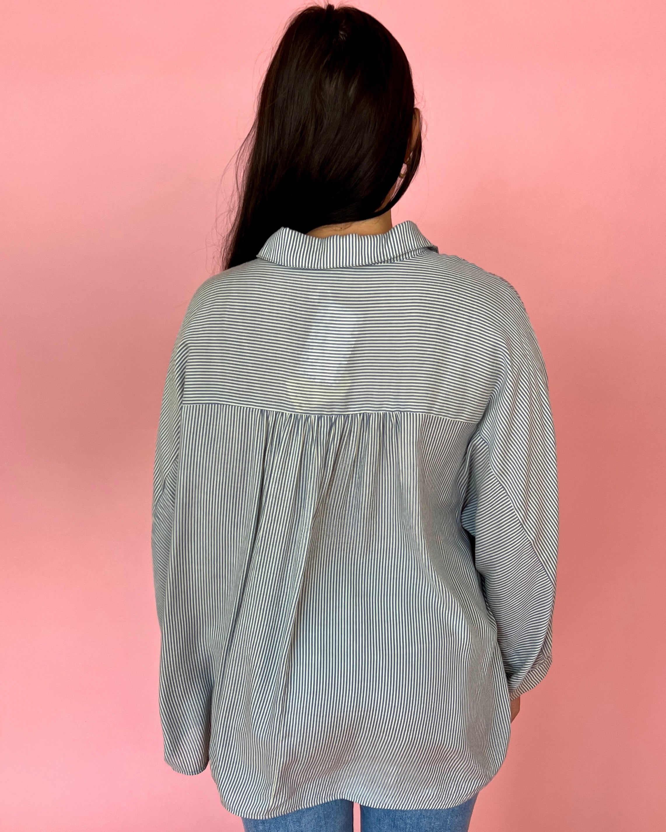 Stay Kind Denim Striped Button Down Top-Shop-Womens-Boutique-Clothing