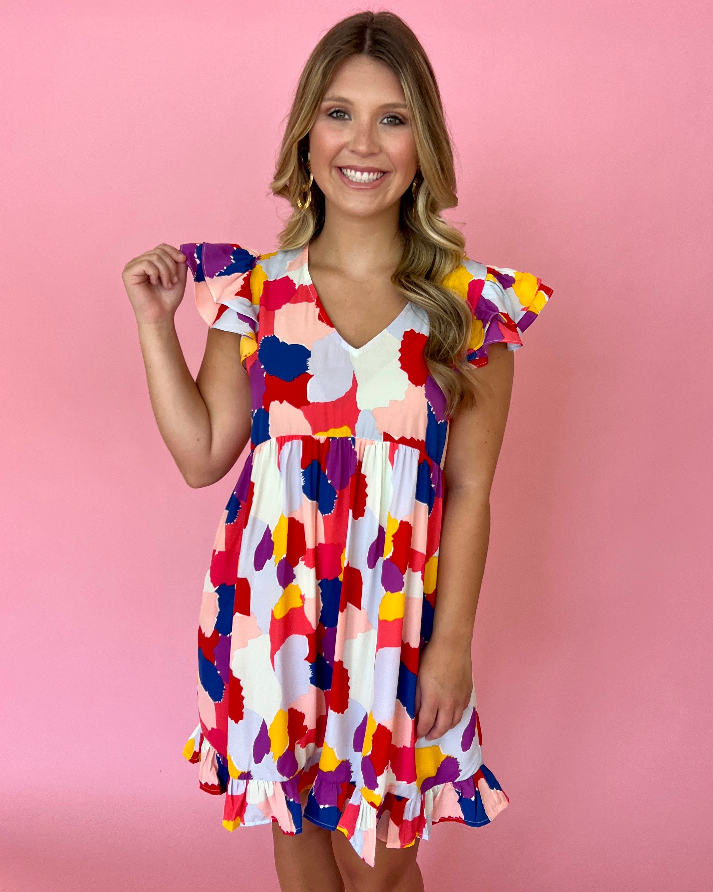 Can't Let You Go Abstract V-neck Ruffle Dress-Shop-Womens-Boutique-Clothing