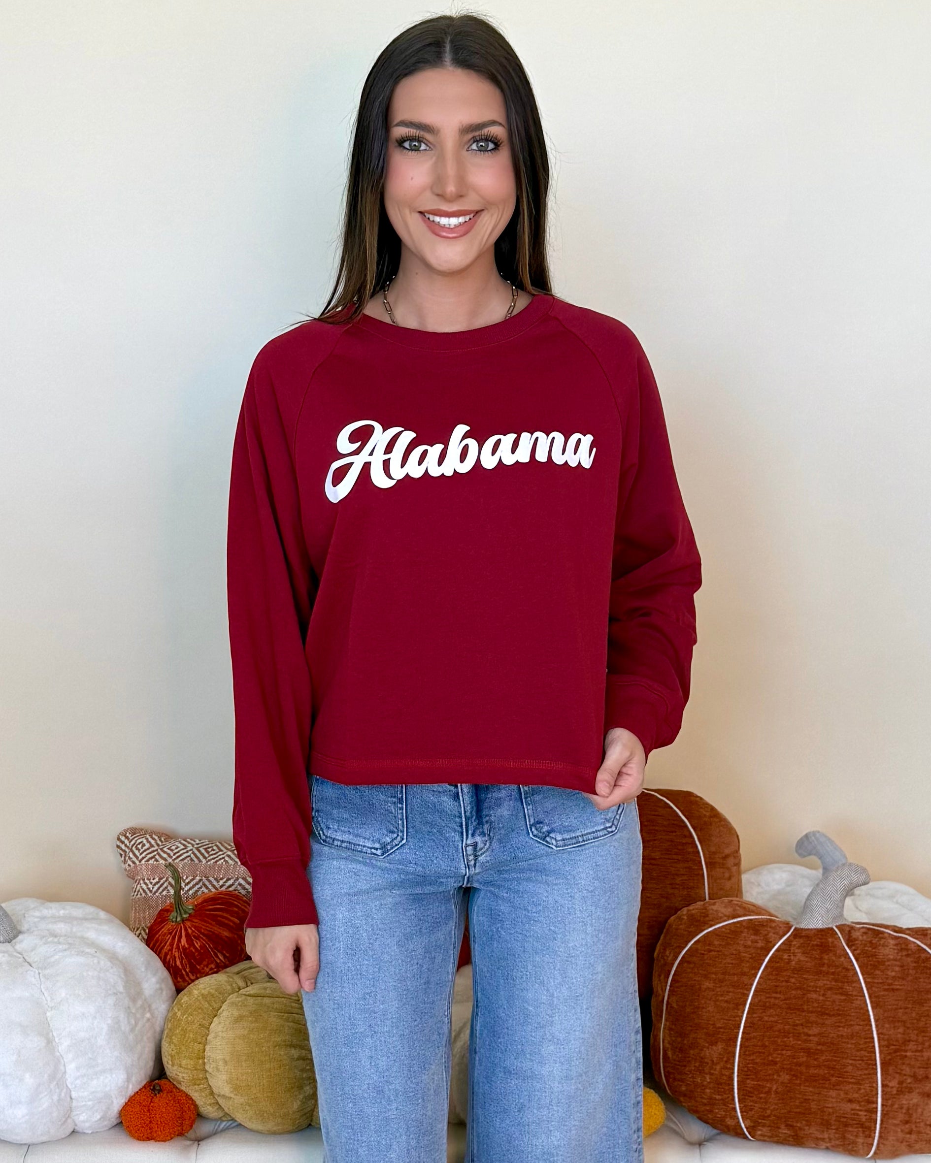 After Hours Dk Red Cropped Alabama Sweatshirt-Shop-Womens-Boutique-Clothing
