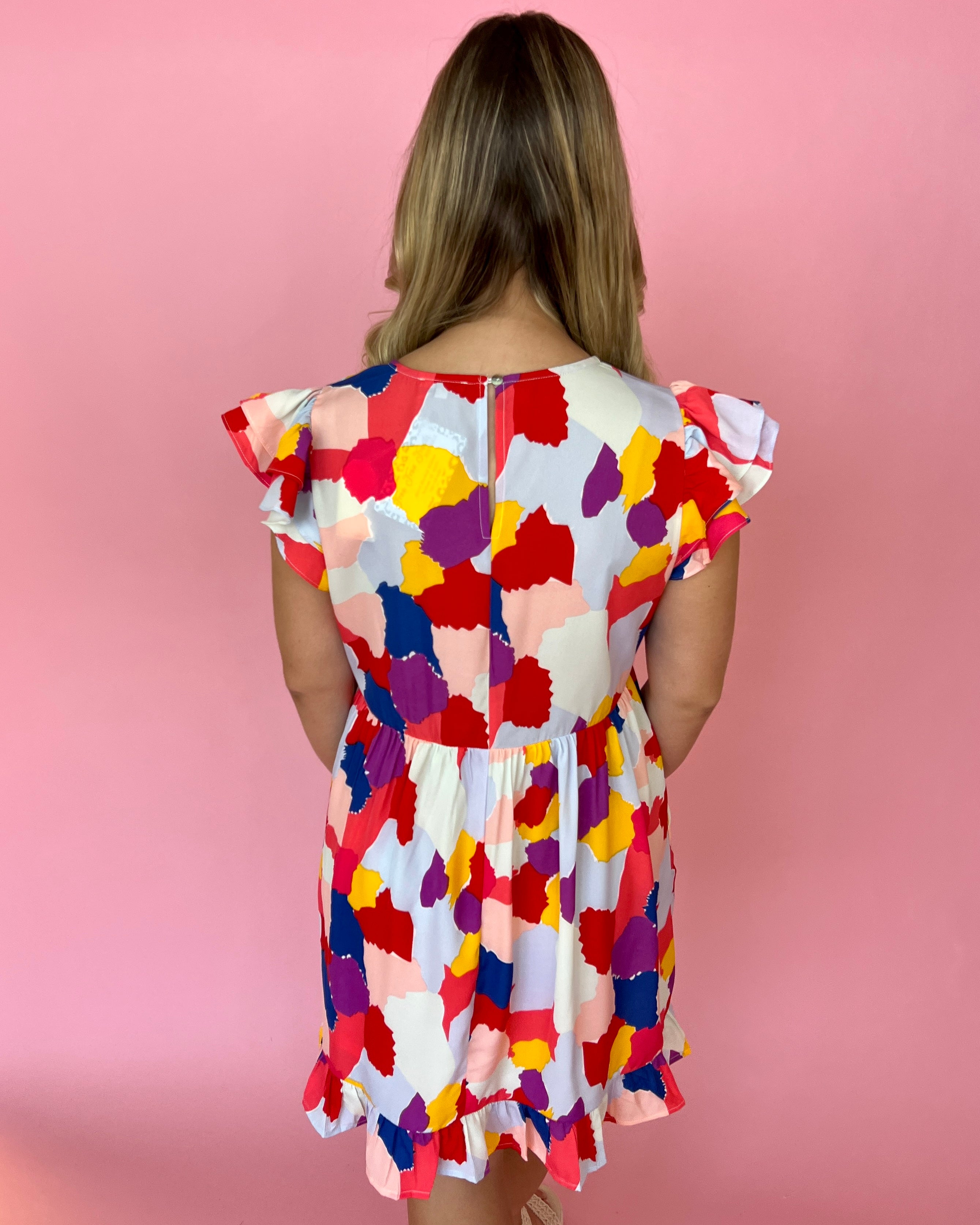 Can't Let You Go Abstract V-neck Ruffle Dress-Shop-Womens-Boutique-Clothing