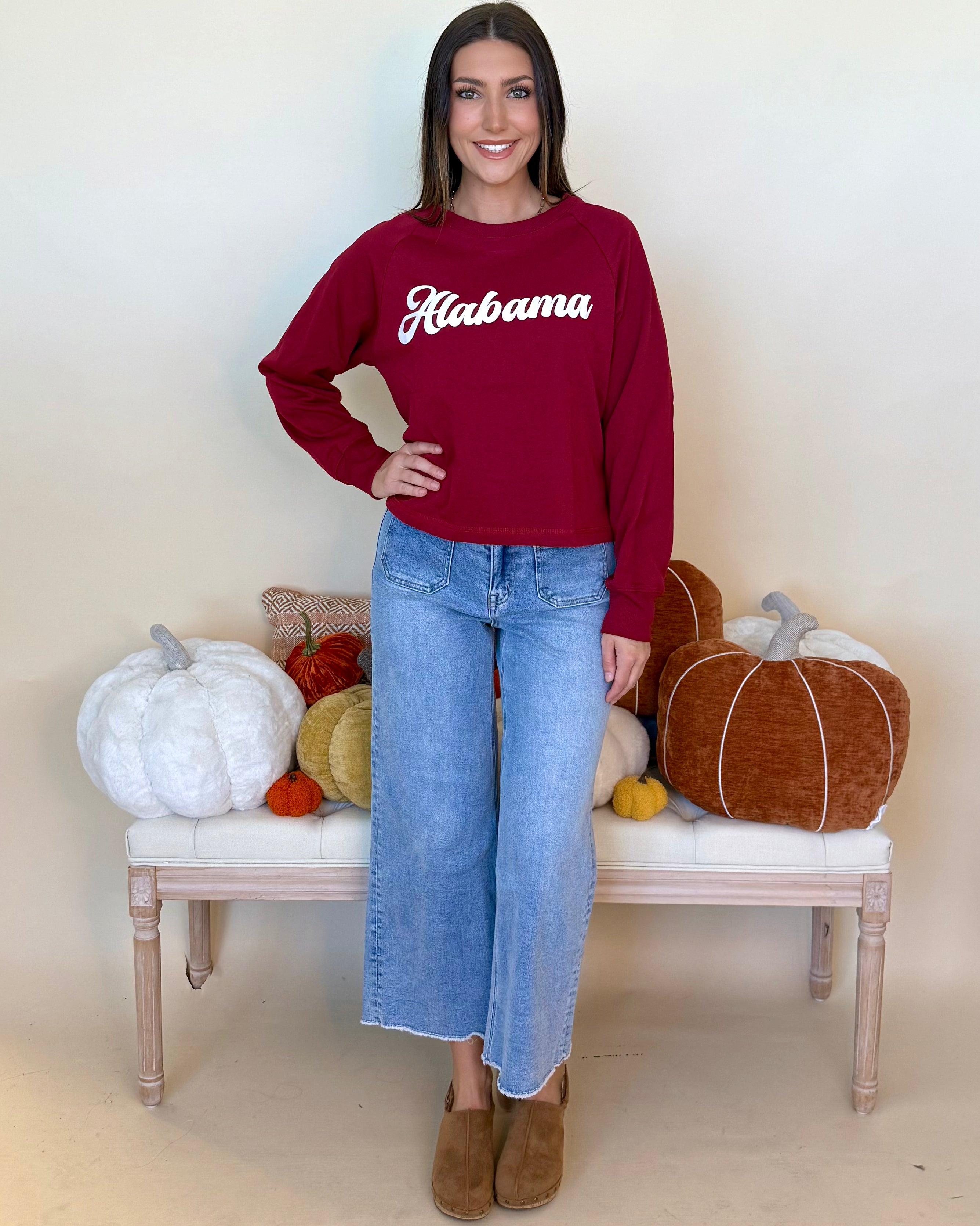 After Hours Dk Red Cropped Alabama Sweatshirt-Shop-Womens-Boutique-Clothing