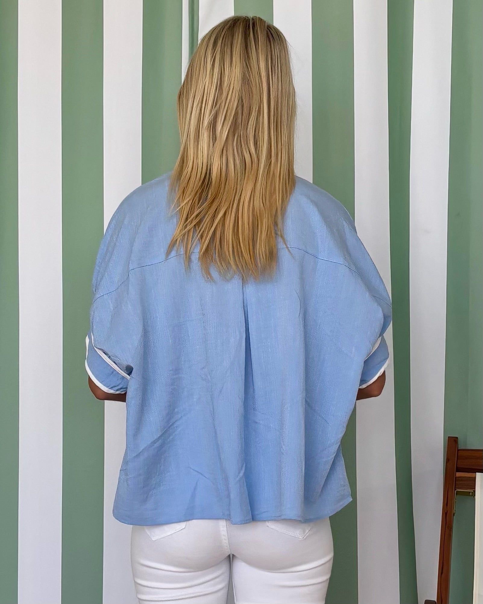 Push Through Blue 3/4 Sleeve Collared Top-Shop-Womens-Boutique-Clothing