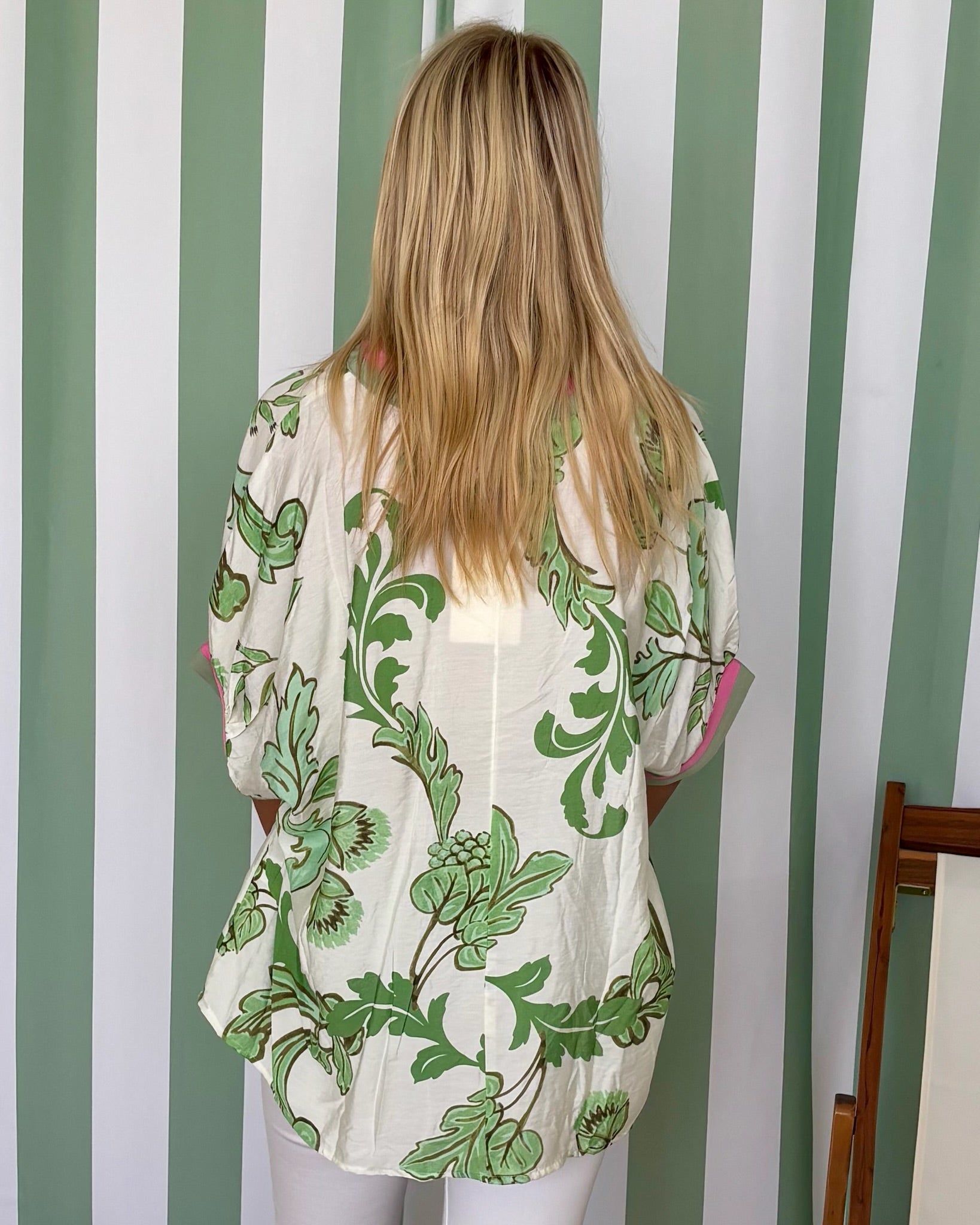 Tide Ready Olive Leaf Print V-Neck Top-Shop-Womens-Boutique-Clothing