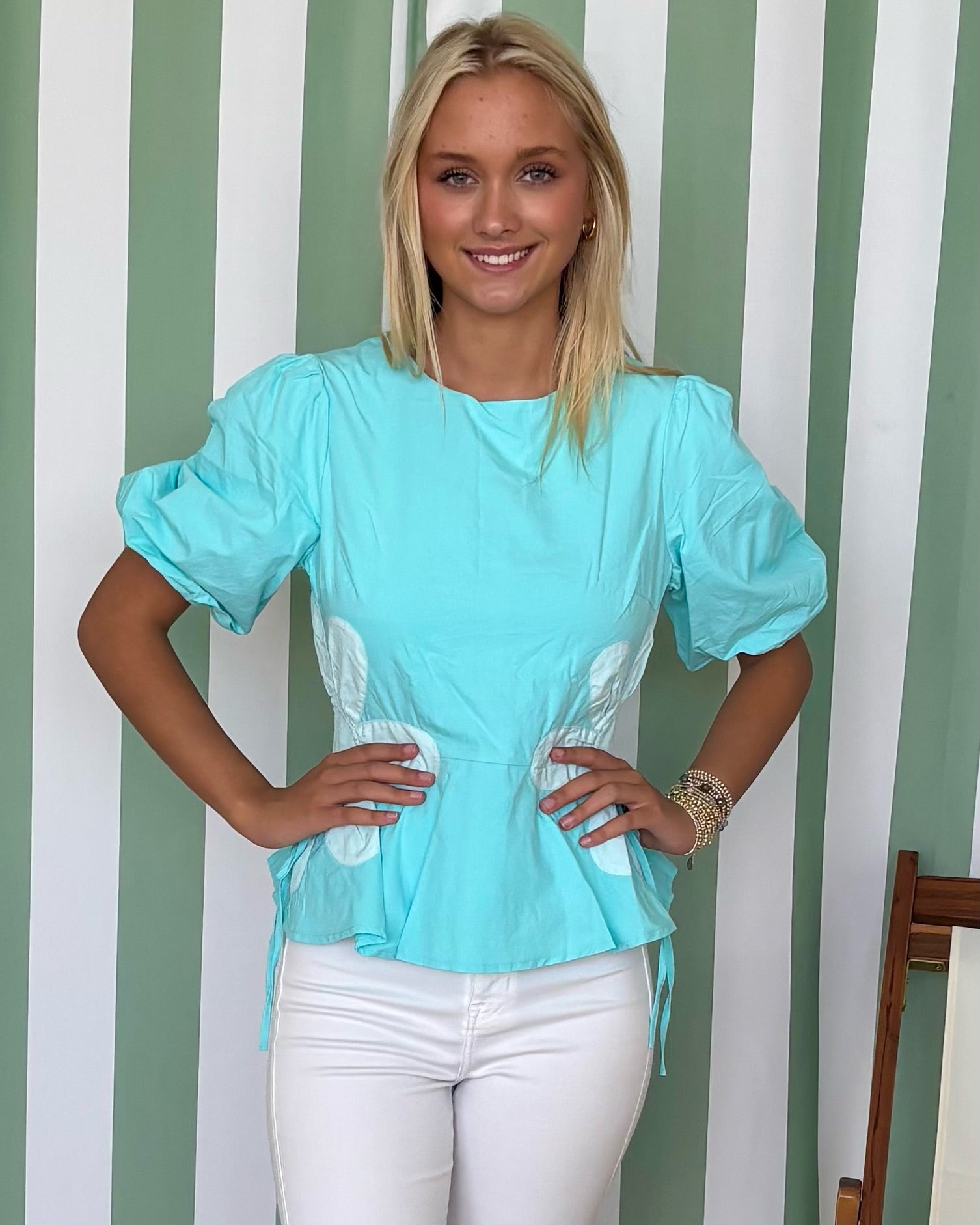 All To See Aqua Blue Floral Poplin Top-Shop-Womens-Boutique-Clothing