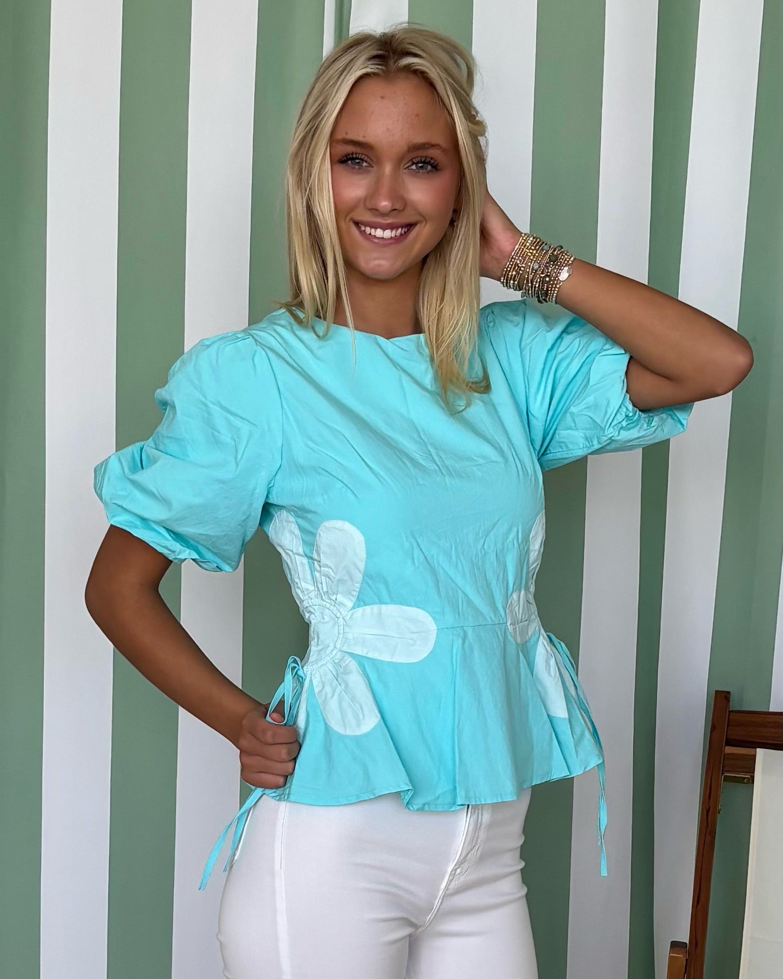 All To See Aqua Blue Floral Poplin Top-Shop-Womens-Boutique-Clothing