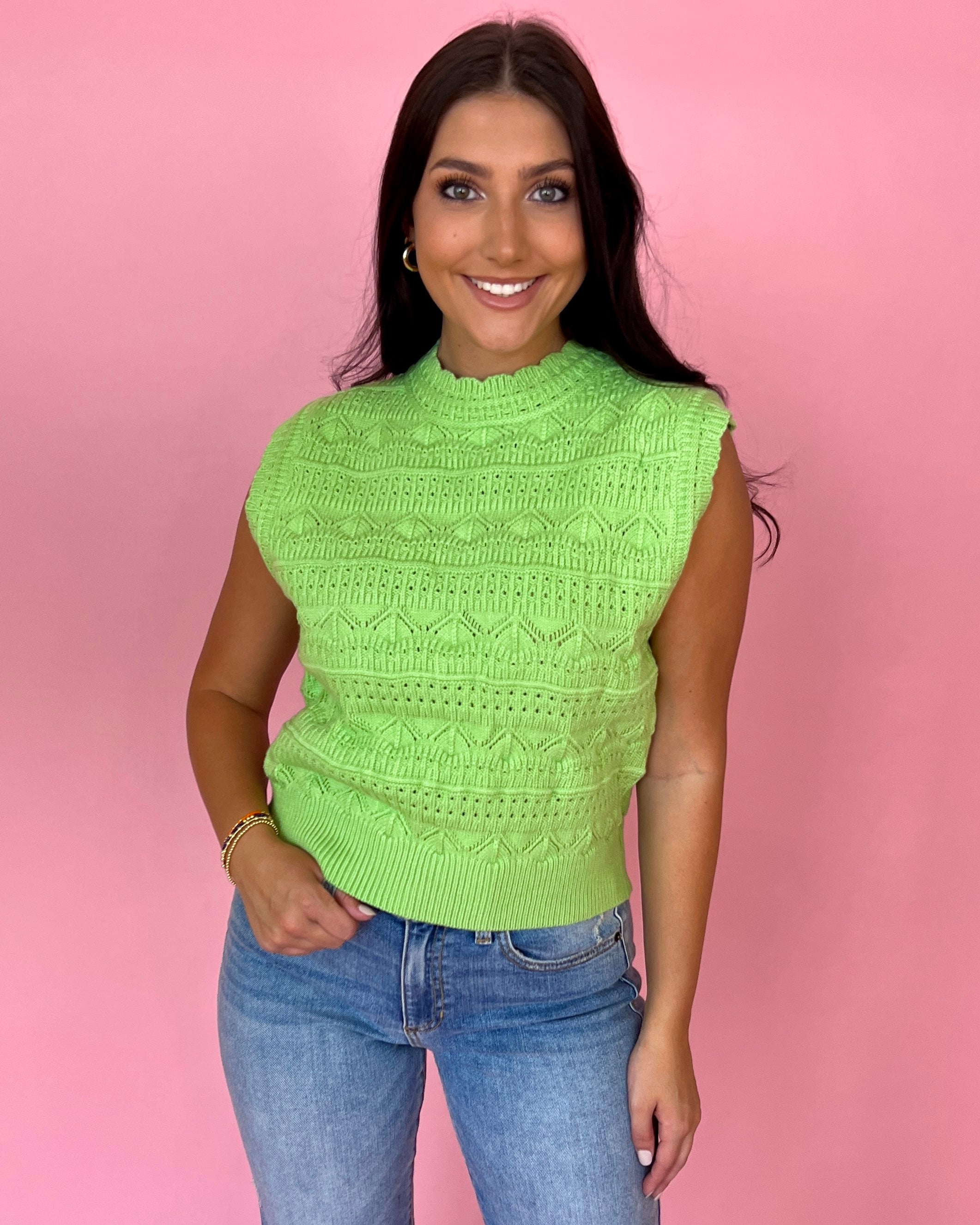 Never Alone Pastel Lime Knit Sweater Vest-Shop-Womens-Boutique-Clothing