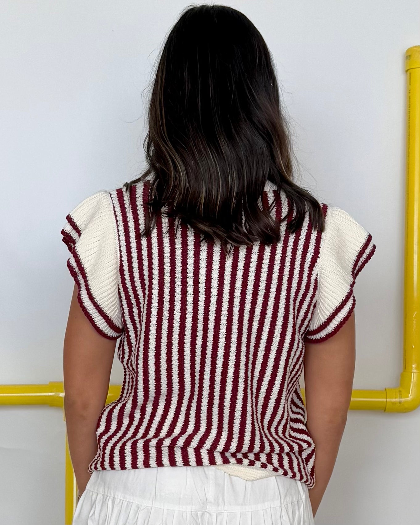 Uptown Views Dk Red Combo Ribbed Top-Shop-Womens-Boutique-Clothing