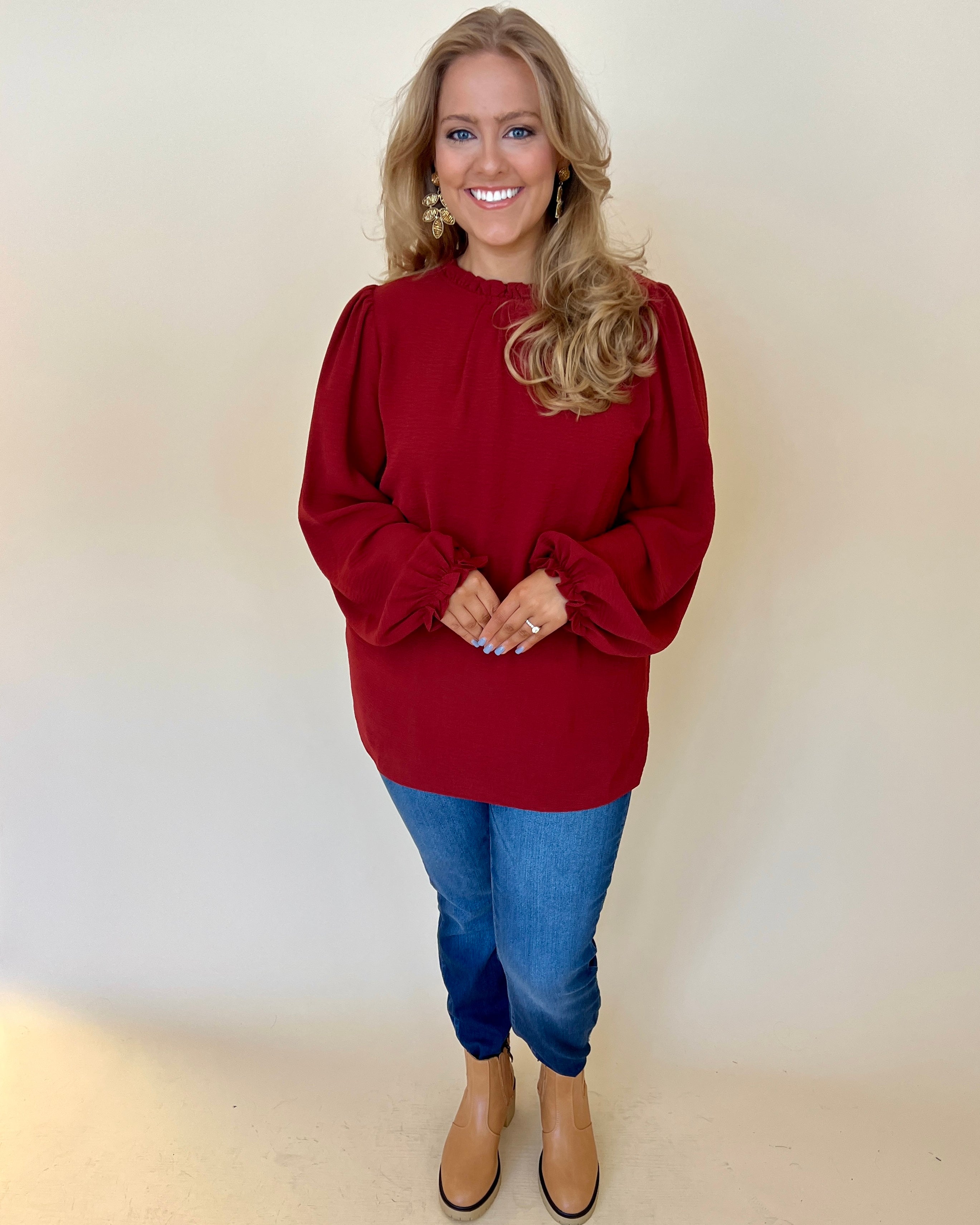Greatest Wish Dk Rust Plus Ruffle Top-Shop-Womens-Boutique-Clothing