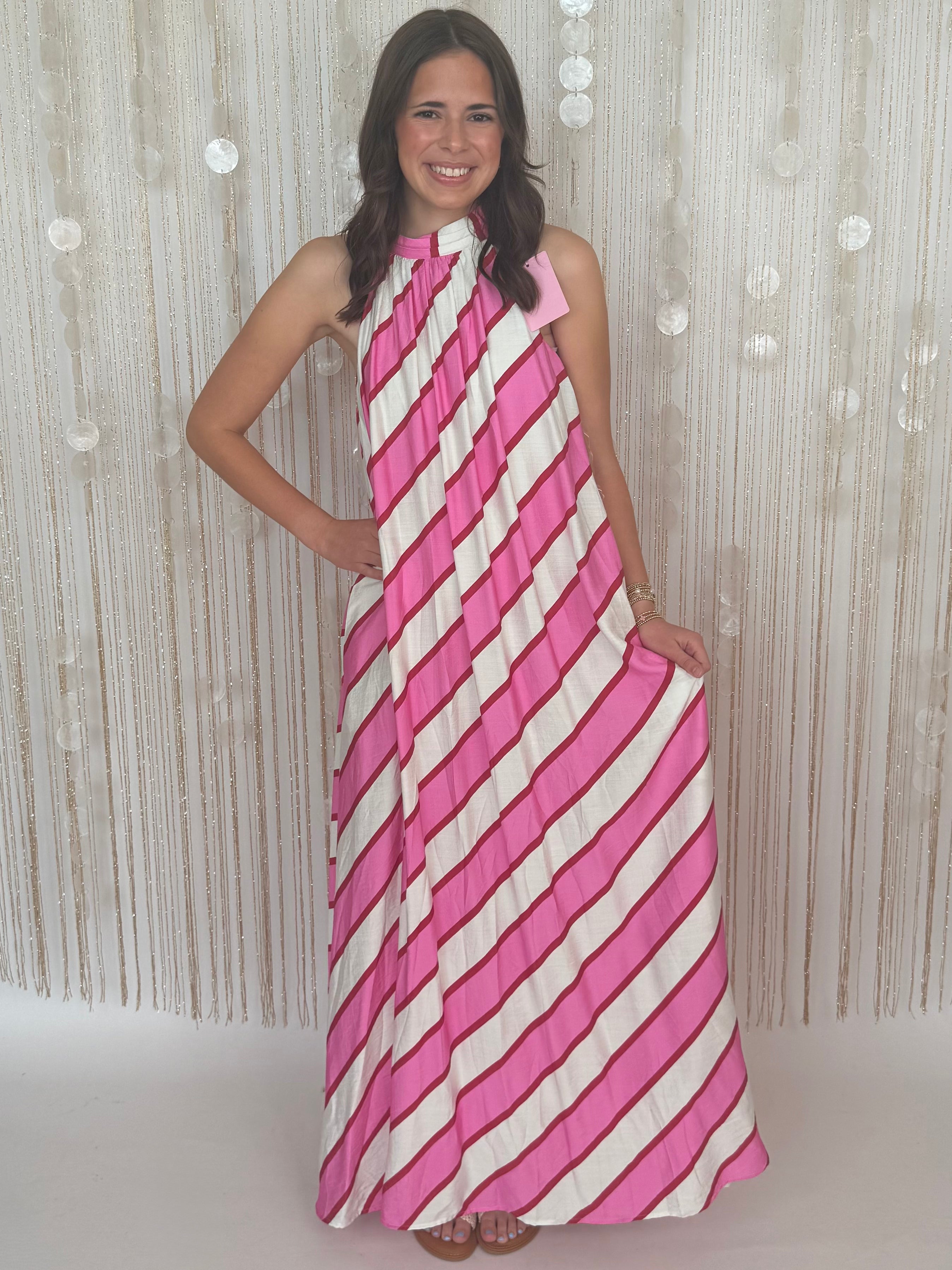 Love Language Cream Pink Halter Neck Maxi Dress-Shop-Womens-Boutique-Clothing