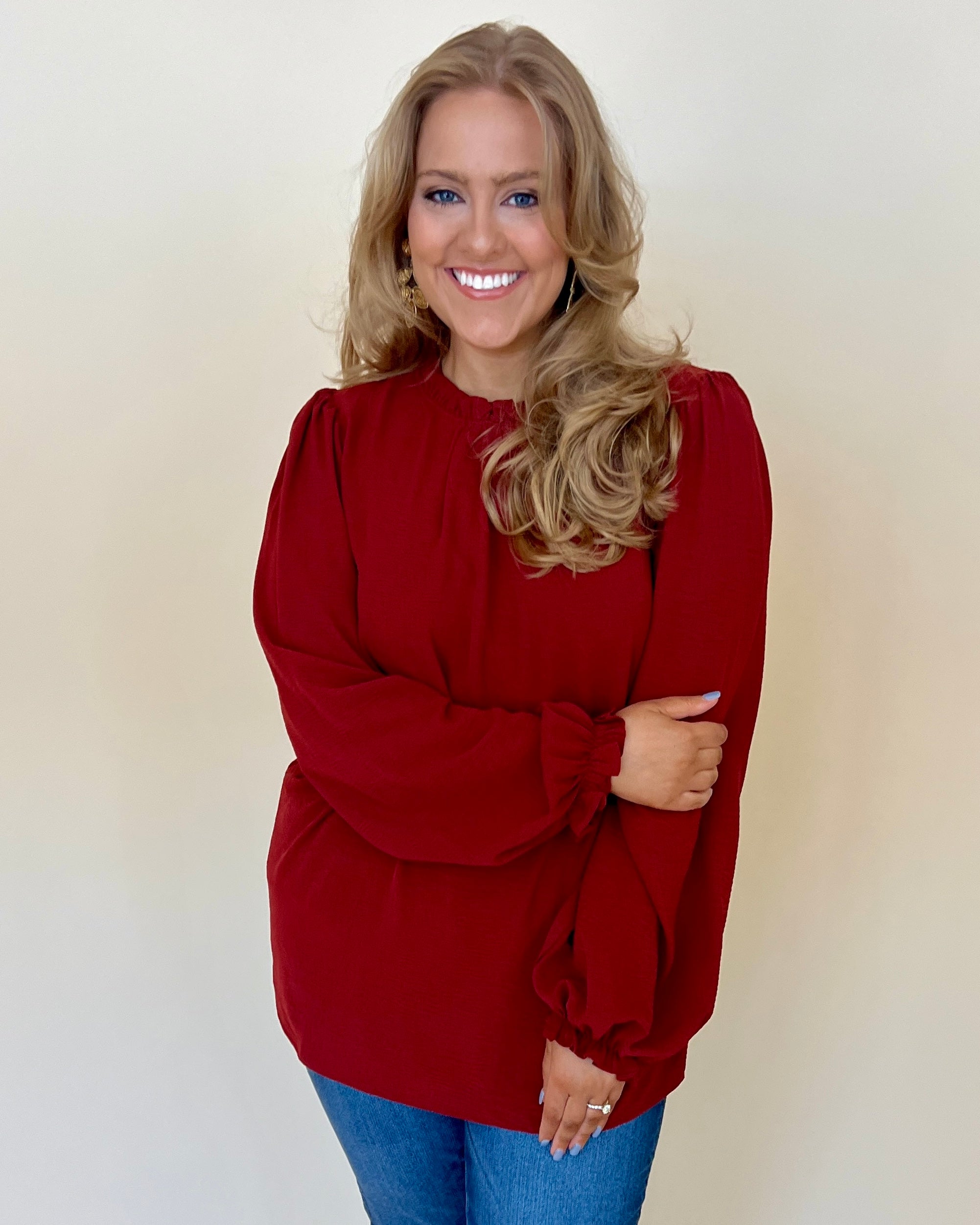 Greatest Wish Dk Rust Plus Ruffle Top-Shop-Womens-Boutique-Clothing