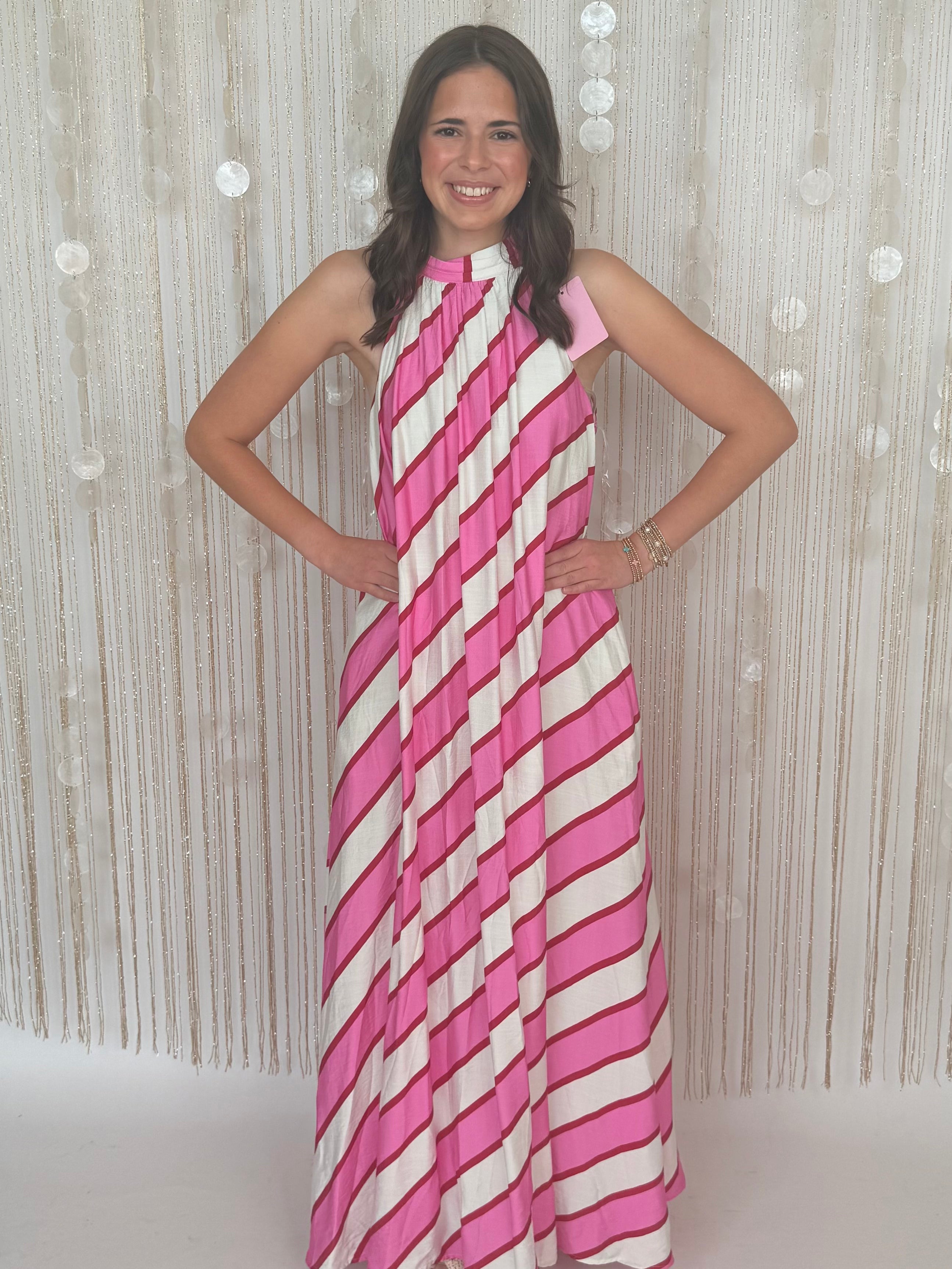 Love Language Cream Pink Halter Neck Maxi Dress-Shop-Womens-Boutique-Clothing