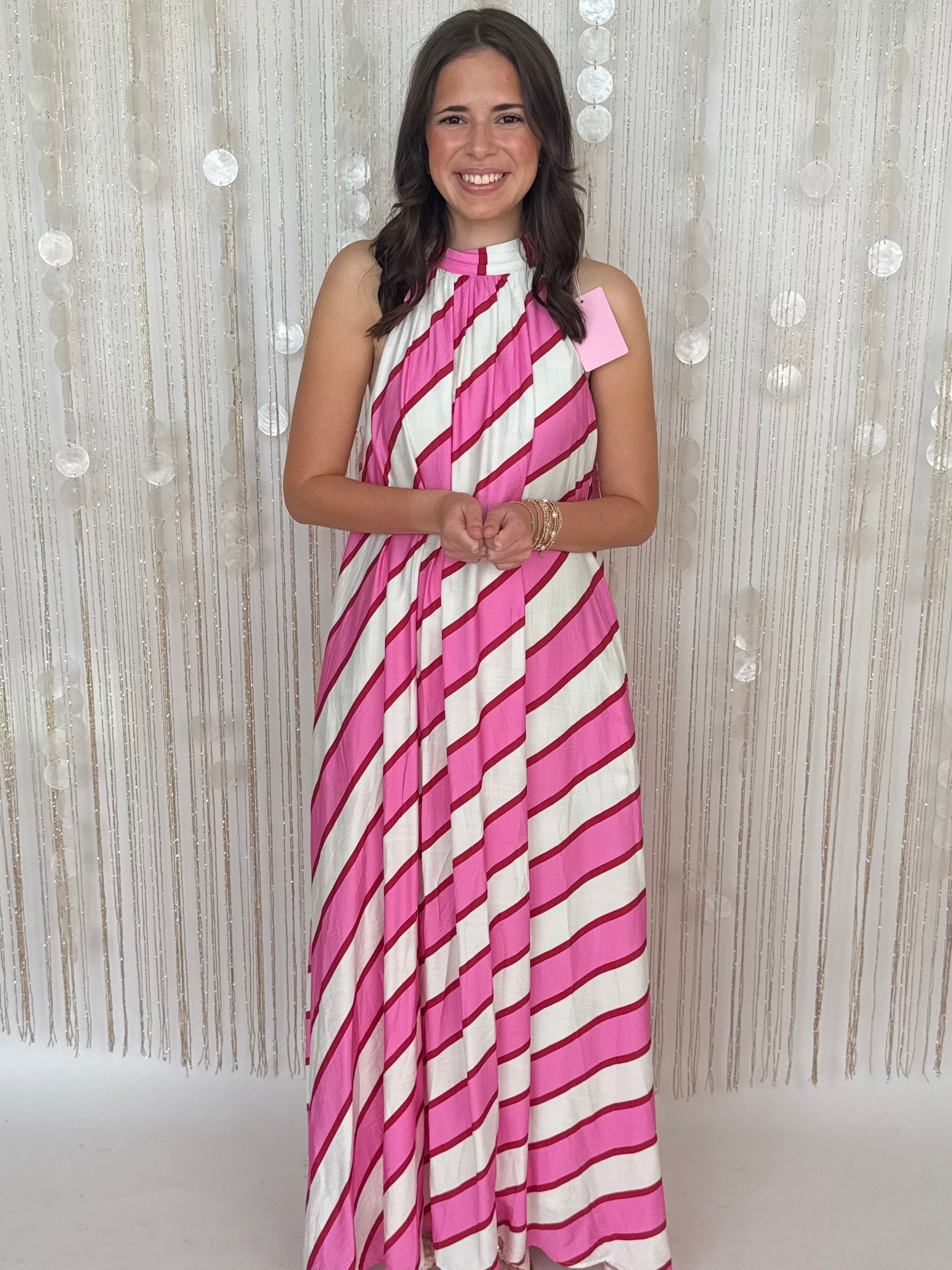 Love Language Cream Pink Halter Neck Maxi Dress-Shop-Womens-Boutique-Clothing