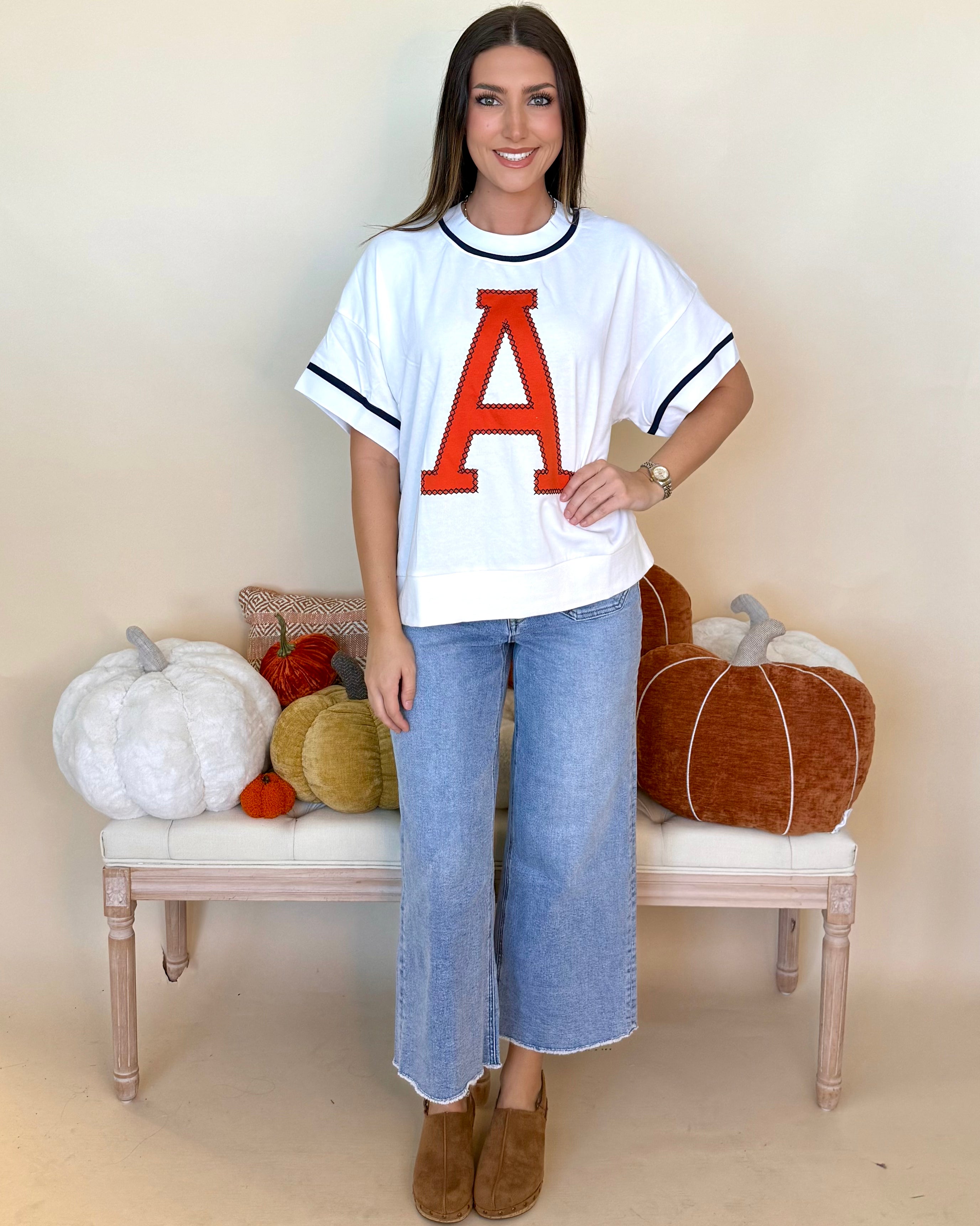 Taking Turns White Navy Embroidery A Sweatshirt-Shop-Womens-Boutique-Clothing