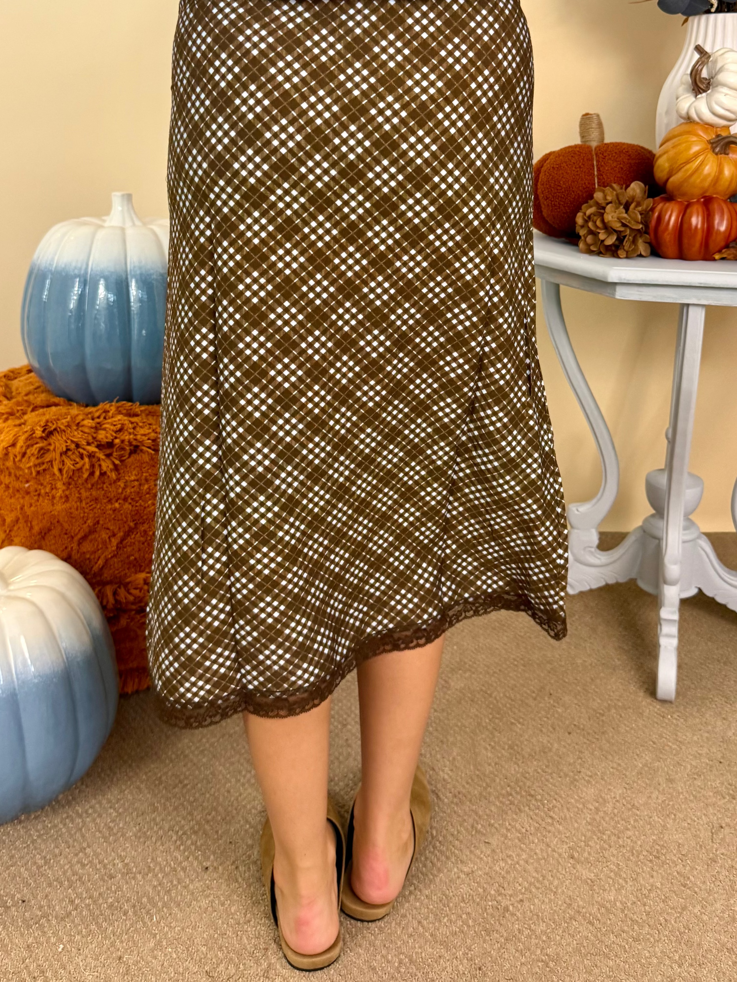 Call it Love Choco Mix Plaid Midi Skirt-Shop-Womens-Boutique-Clothing