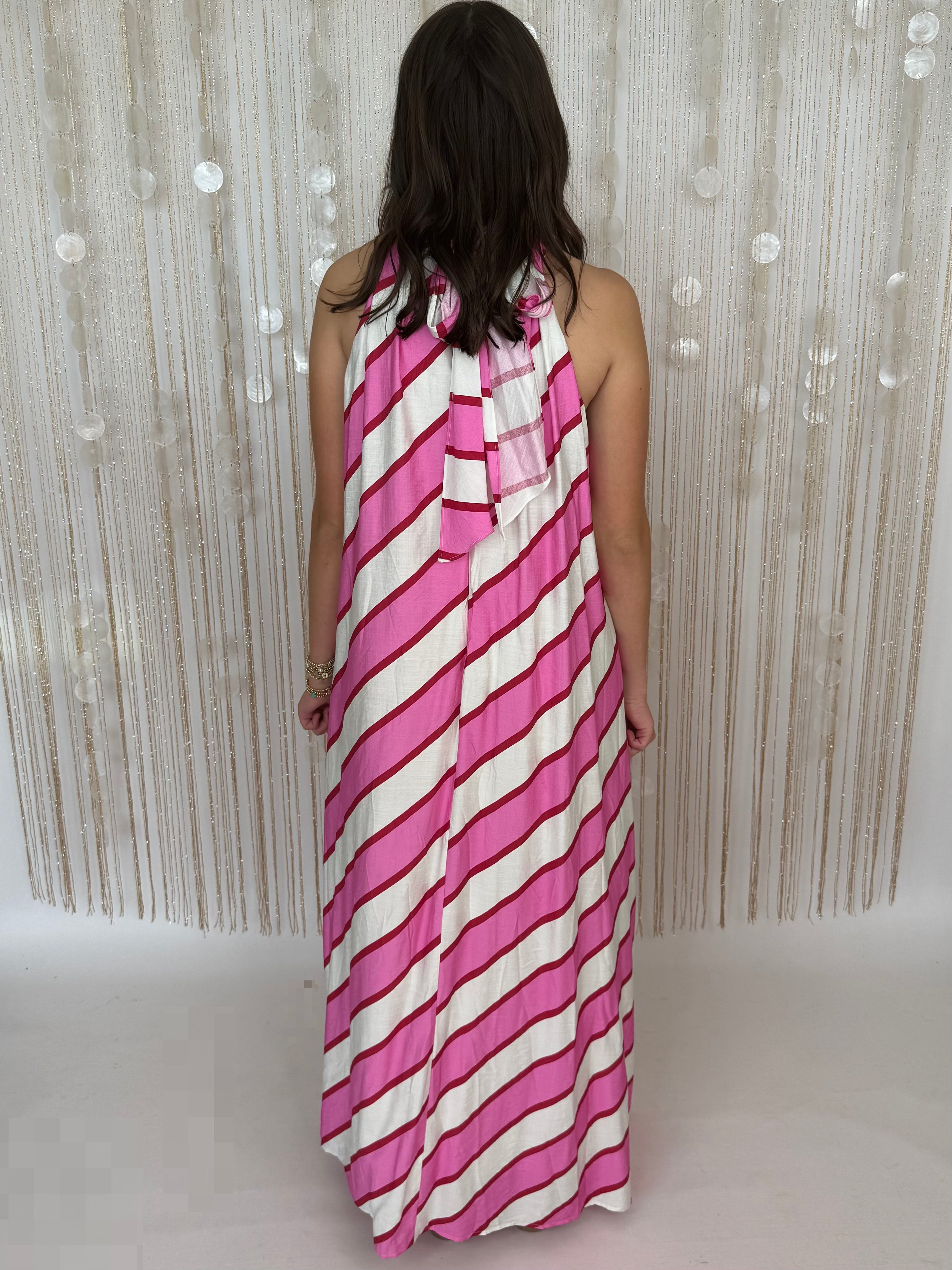 Love Language Cream Pink Halter Neck Maxi Dress-Shop-Womens-Boutique-Clothing