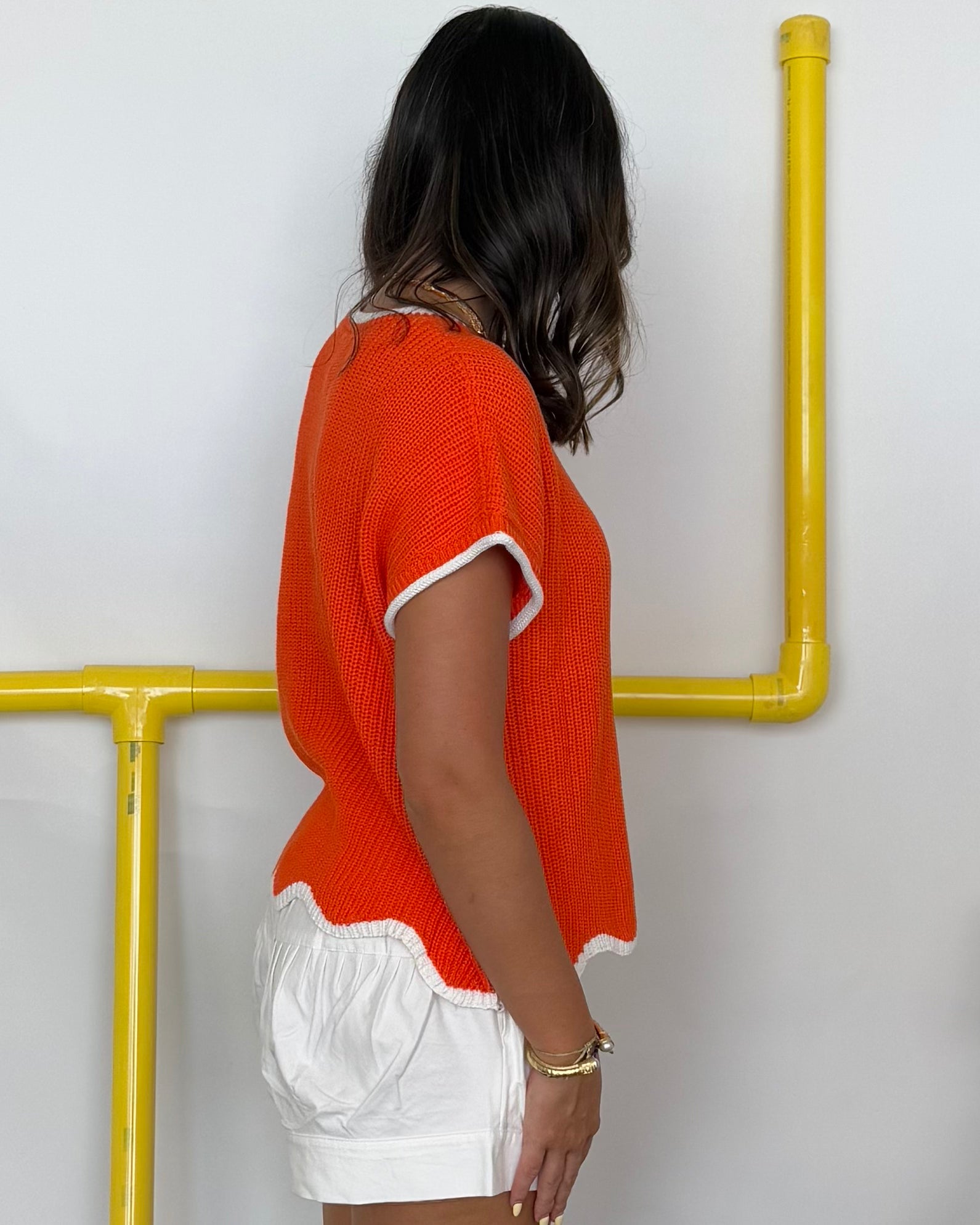By The Rules Orange Scallop Pocket Sweater-Shop-Womens-Boutique-Clothing