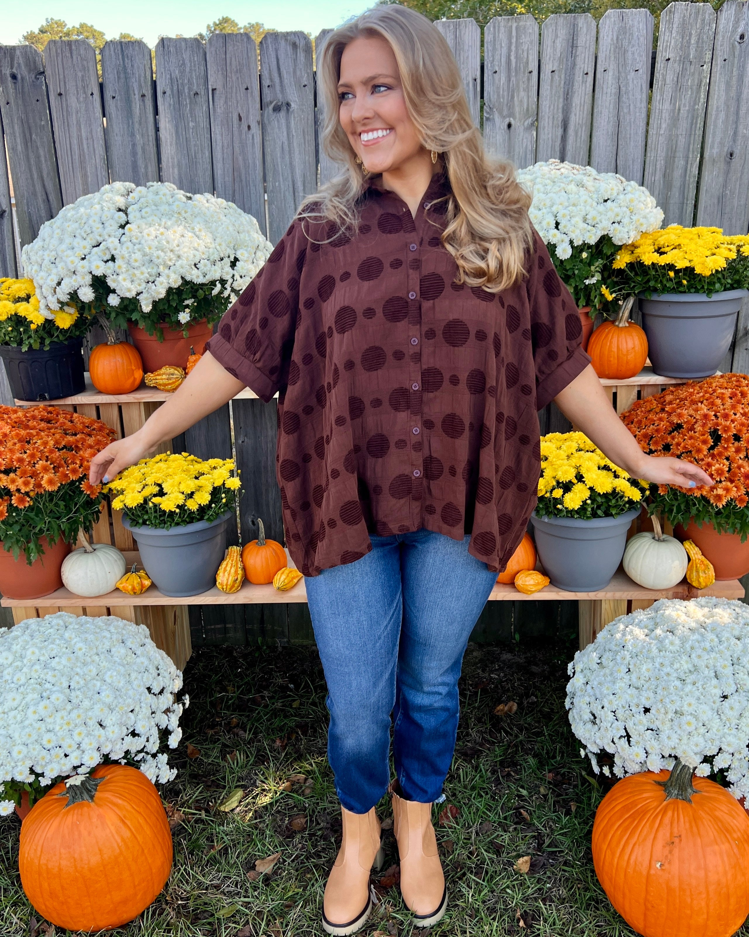 What's Next Brown Plus Dot Texture Top-Shop-Womens-Boutique-Clothing