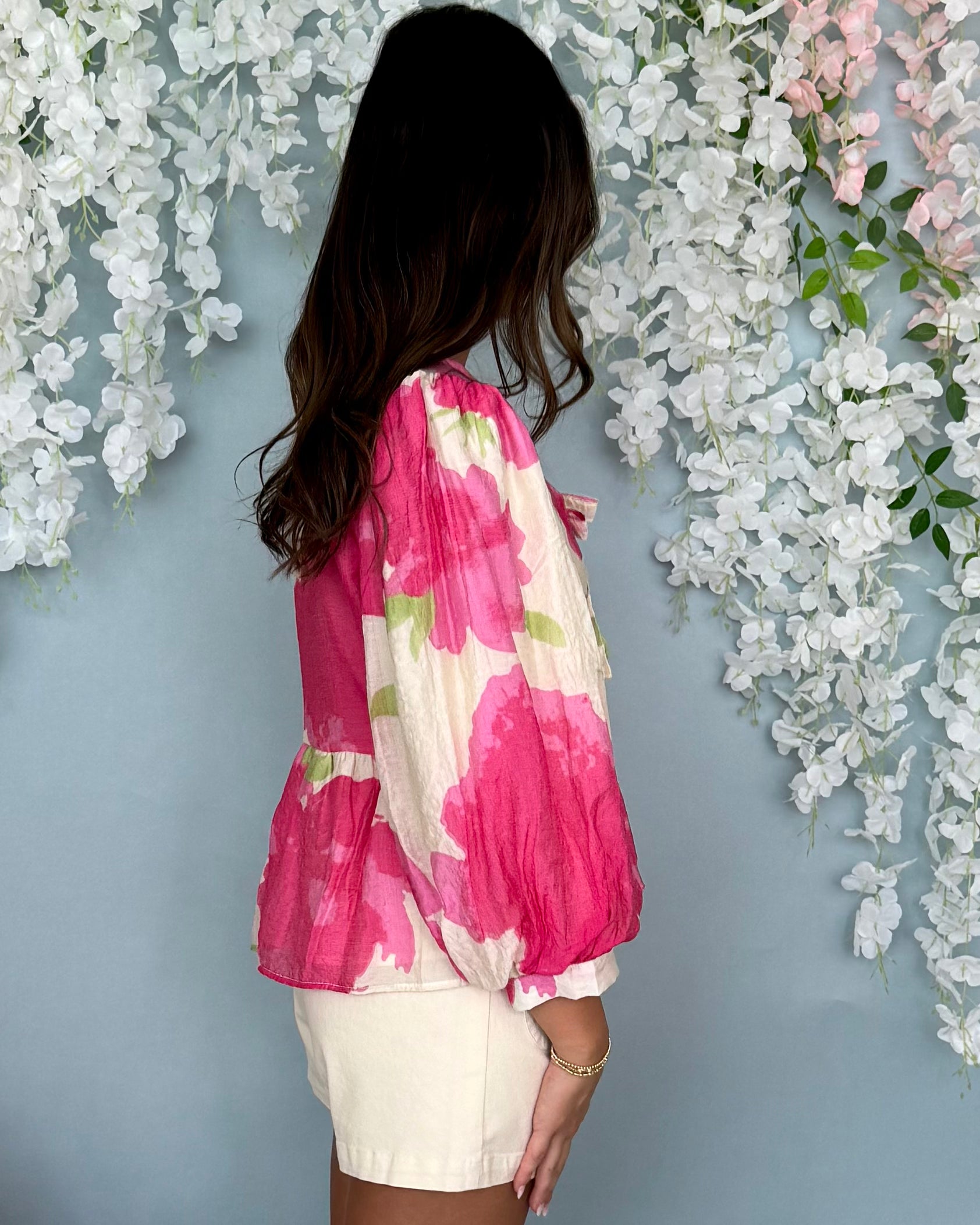 Keeping Peace Hot Pink Floral Bow Top-Shop-Womens-Boutique-Clothing