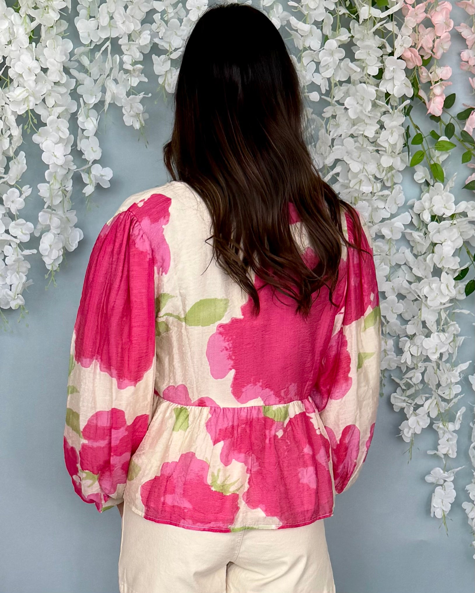 Keeping Peace Hot Pink Floral Bow Top-Shop-Womens-Boutique-Clothing
