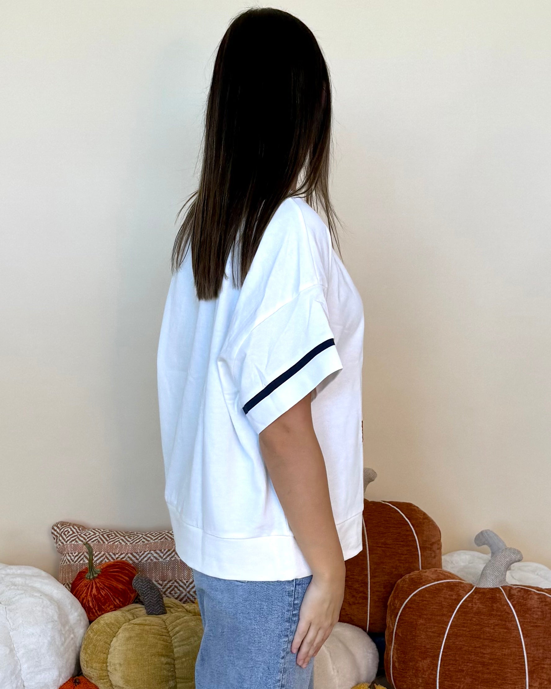 Taking Turns White Navy Embroidery A Sweatshirt-Shop-Womens-Boutique-Clothing