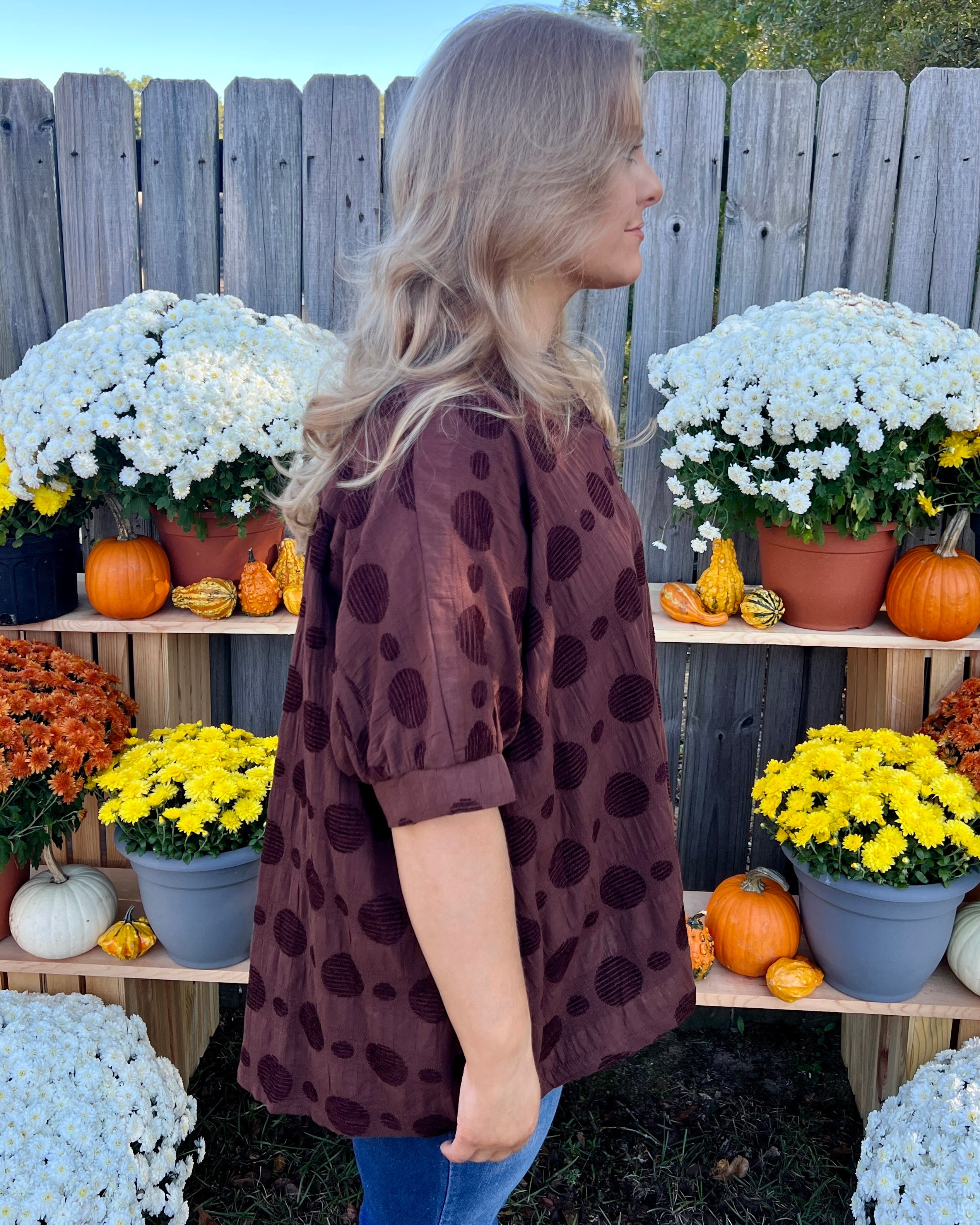 What's Next Brown Plus Dot Texture Top-Shop-Womens-Boutique-Clothing
