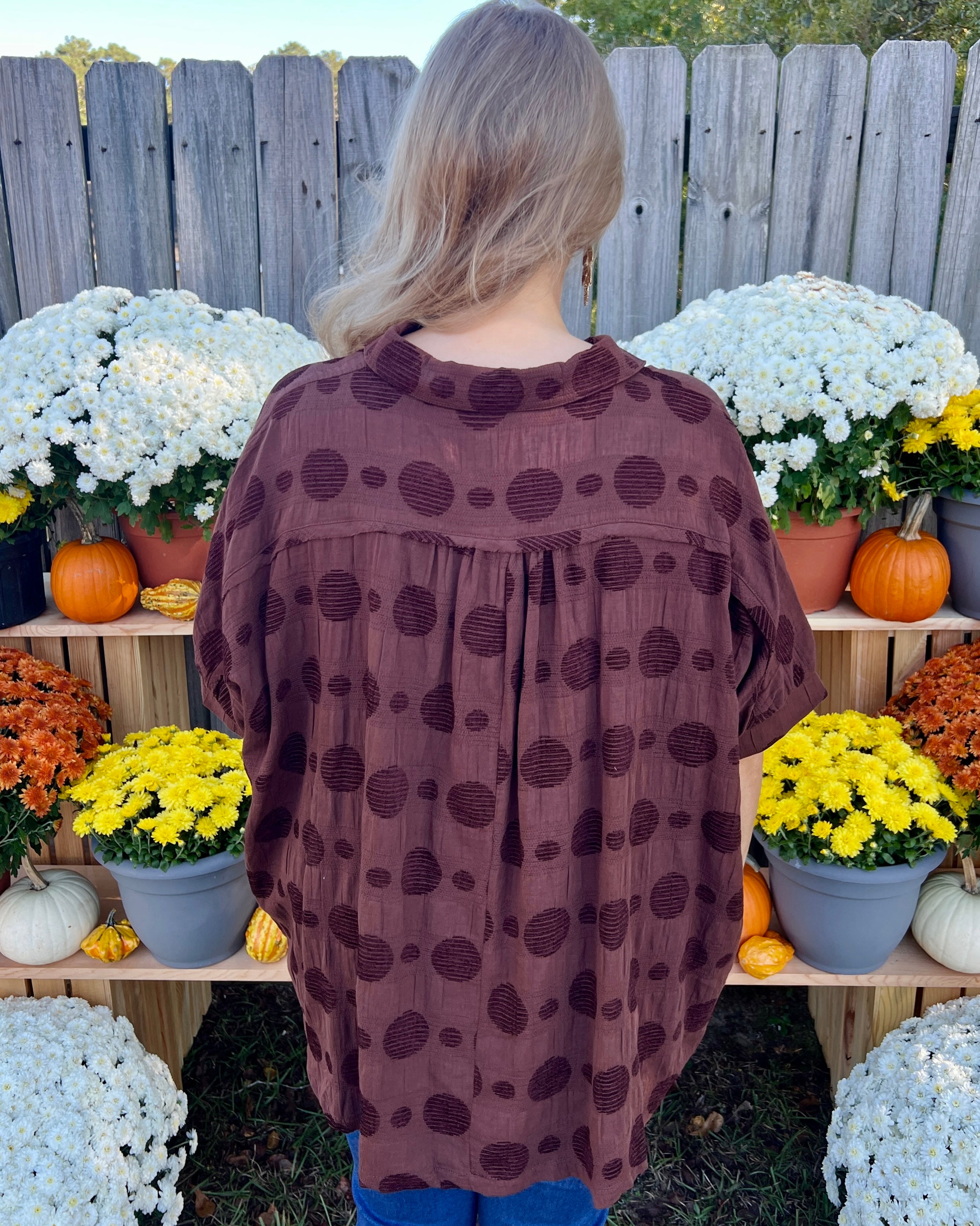What's Next Brown Plus Dot Texture Top-Shop-Womens-Boutique-Clothing