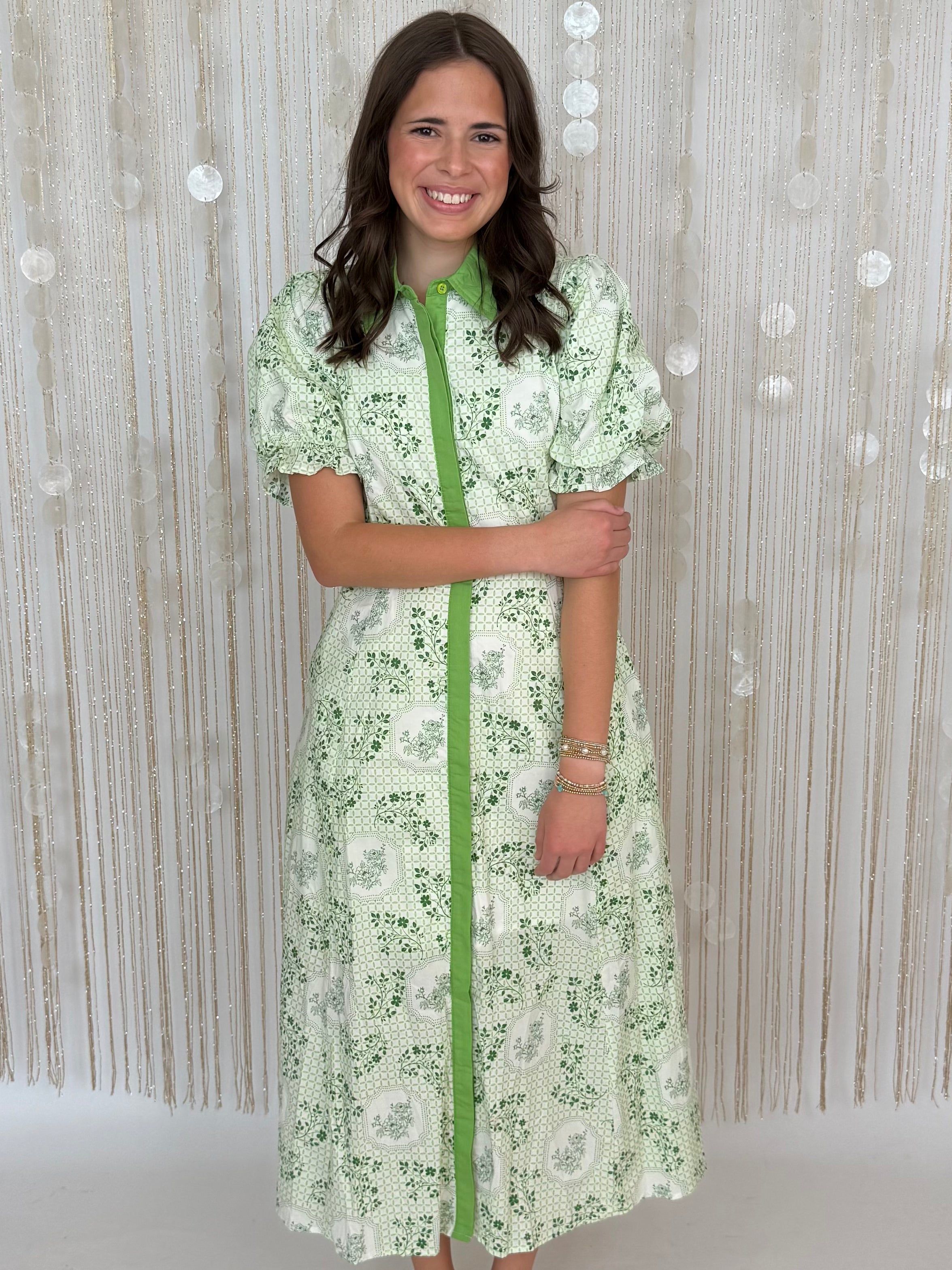 Bloom Burst Matcha Floral Print Midi Dress-Shop-Womens-Boutique-Clothing