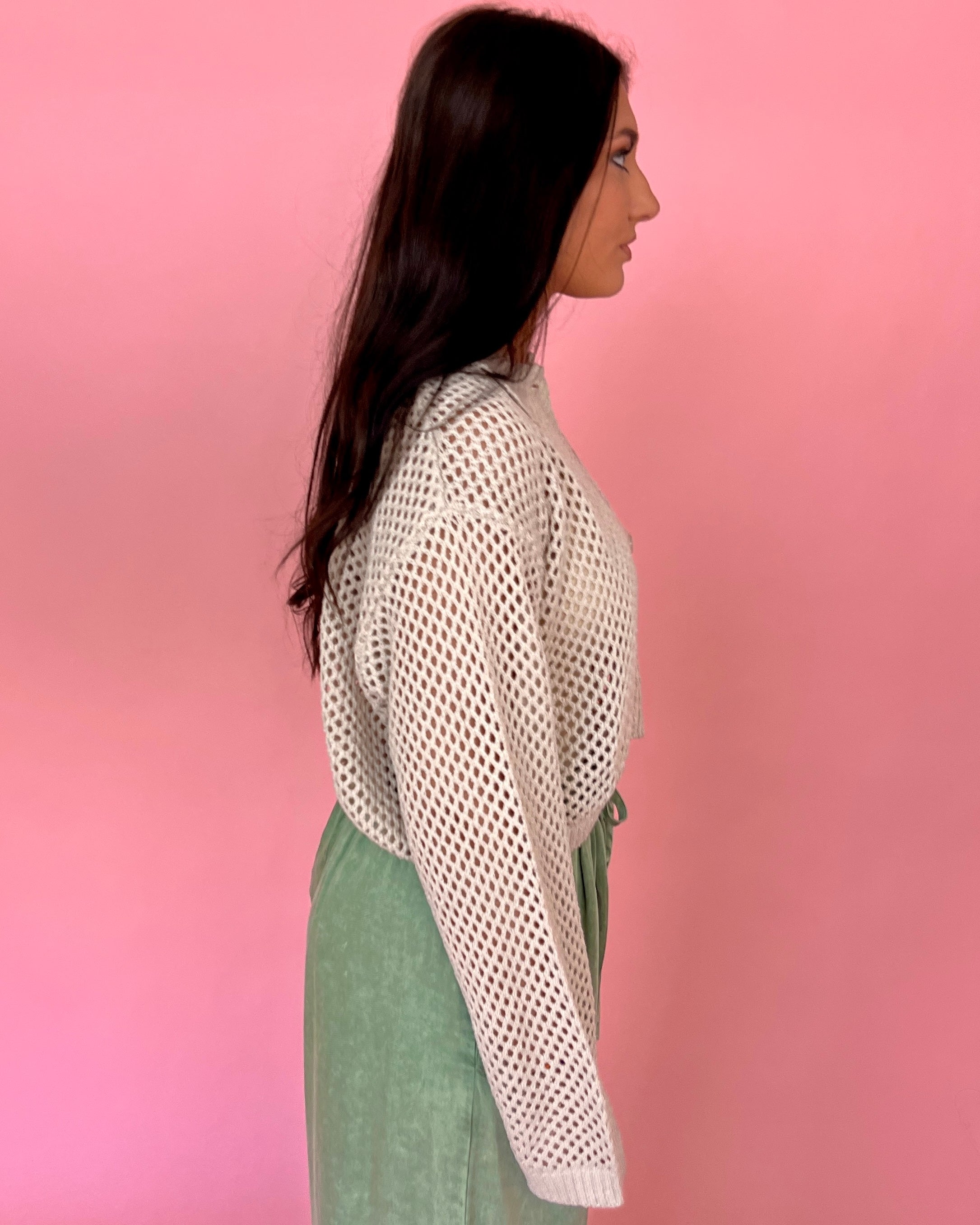 Doing The Most Oatmeal Button Down Crochet Cardigan-Shop-Womens-Boutique-Clothing