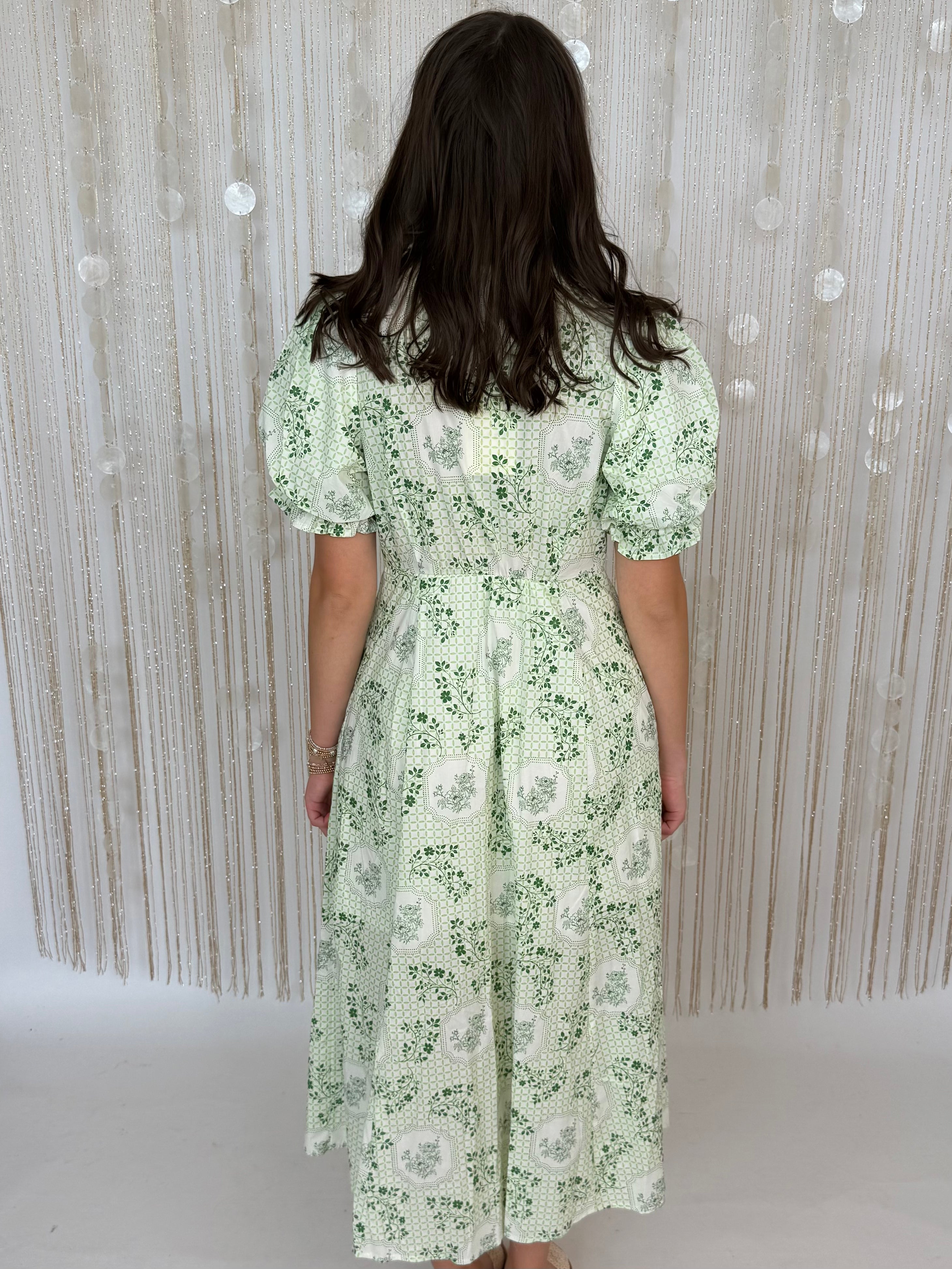 Bloom Burst Matcha Floral Print Midi Dress-Shop-Womens-Boutique-Clothing