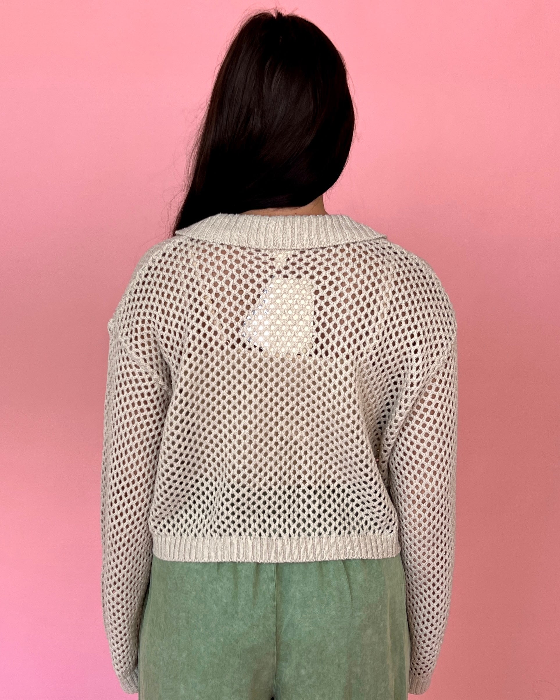 Doing The Most Oatmeal Button Down Crochet Cardigan-Shop-Womens-Boutique-Clothing