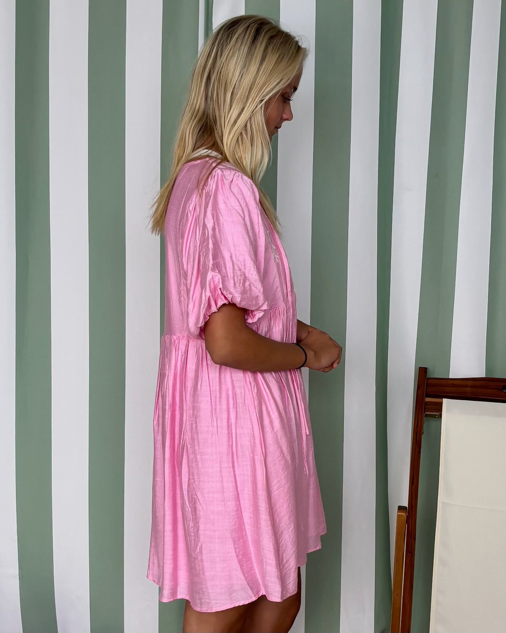 Be Seen Pink Embroidered Babydoll Dress-Shop-Womens-Boutique-Clothing