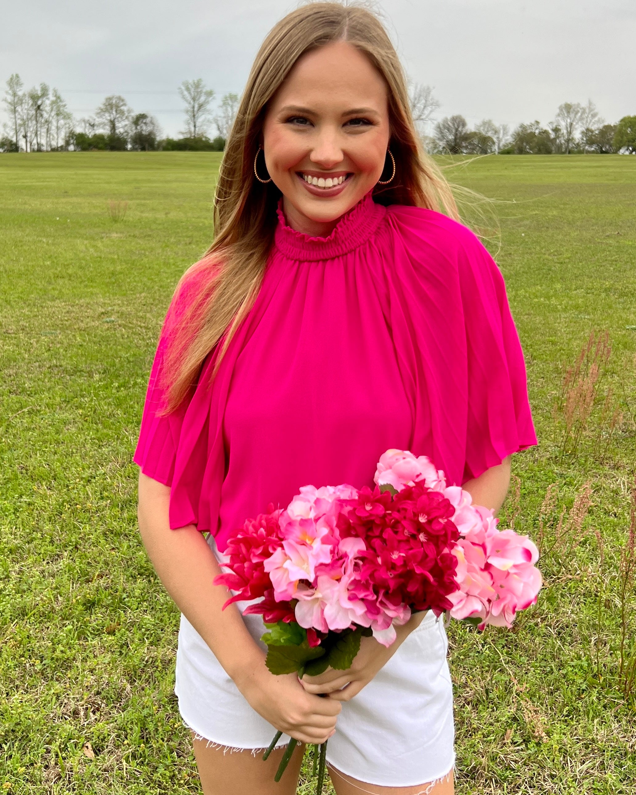 Luxe Love Fuchsia Pleated Cropped Top-Shop-Womens-Boutique-Clothing