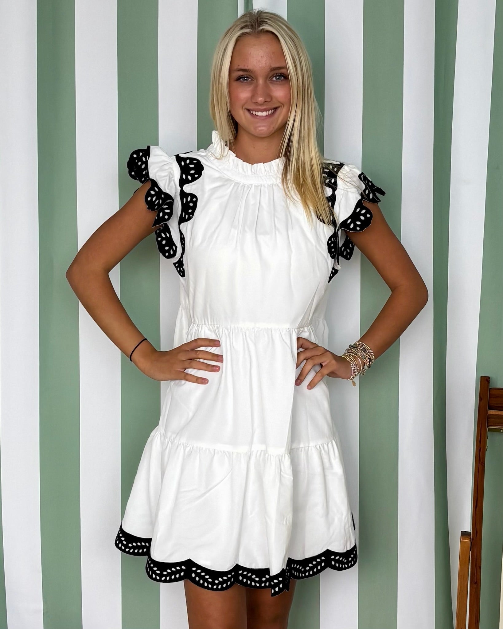 The Latest White/Black Ruffle Dress-Shop-Womens-Boutique-Clothing