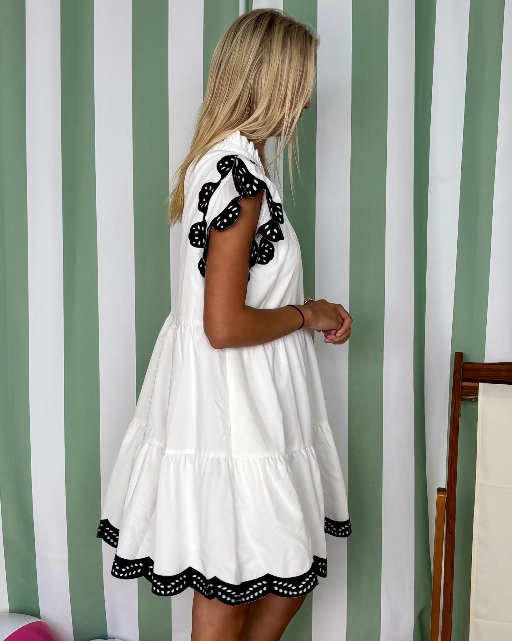 The Latest White/Black Ruffle Dress-Shop-Womens-Boutique-Clothing