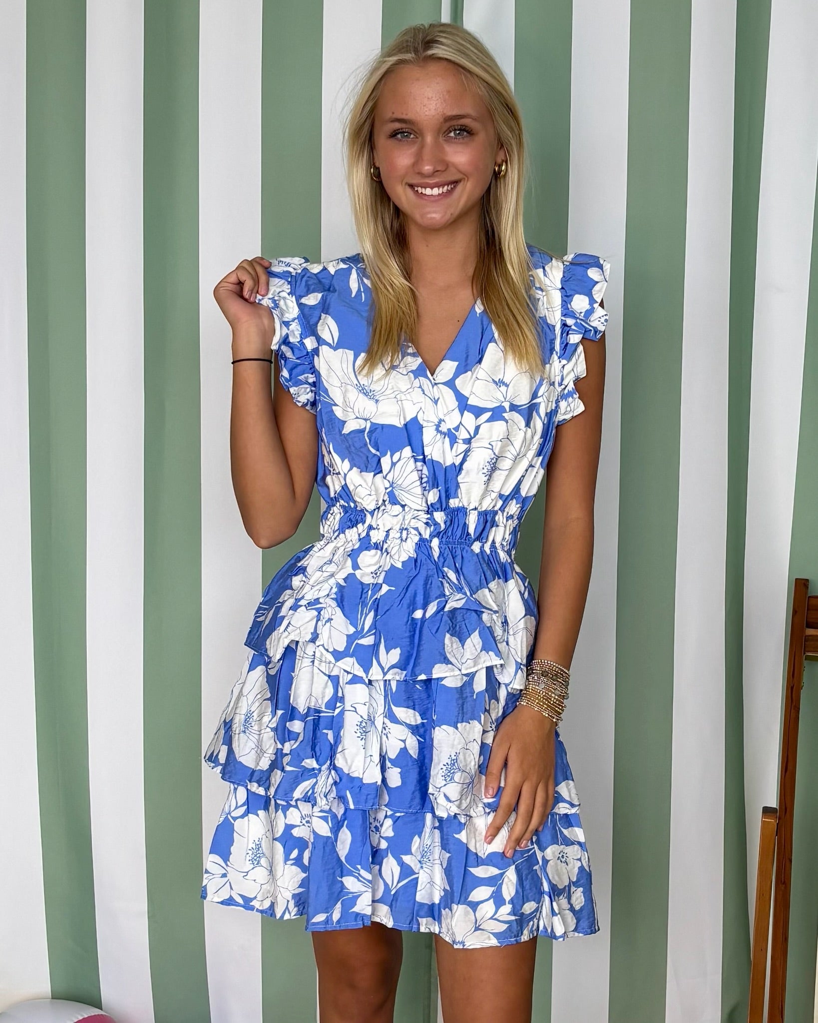 Up To Fate Peri Blue Floral Ruffle Dress-Shop-Womens-Boutique-Clothing