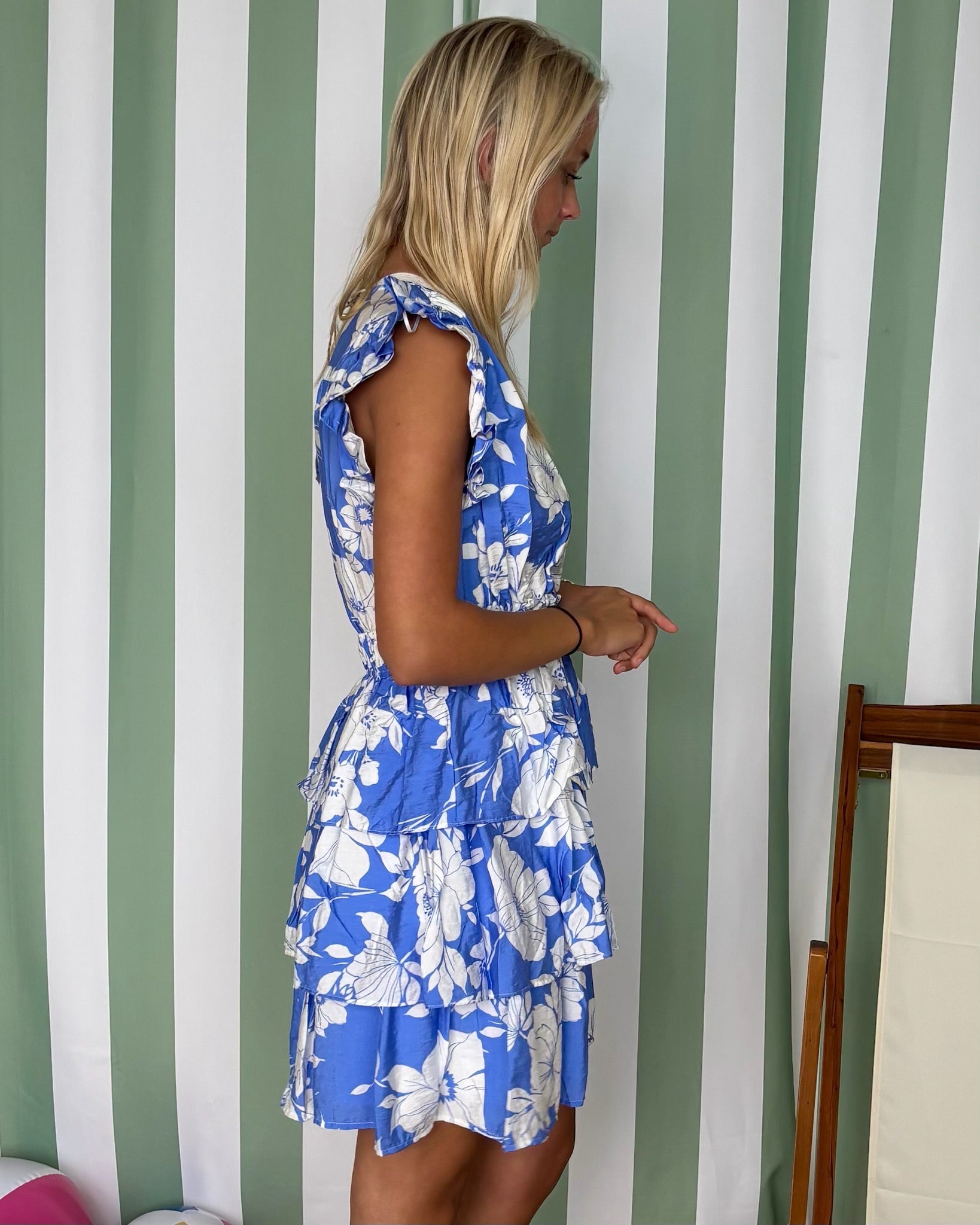 Up To Fate Peri Blue Floral Ruffle Dress-Shop-Womens-Boutique-Clothing