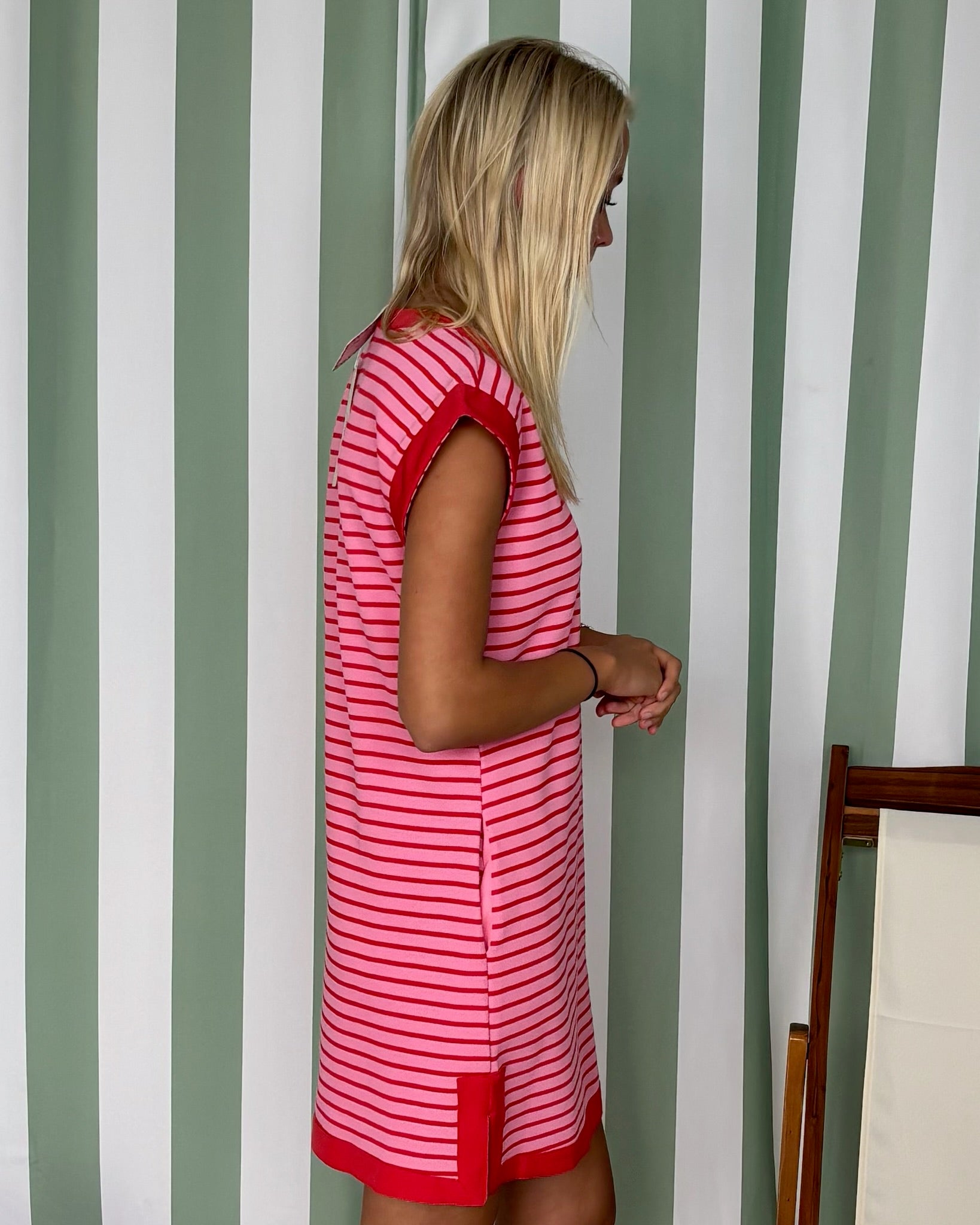 Feel Sweet Pink/Red Contrast Stripe Dress-Shop-Womens-Boutique-Clothing