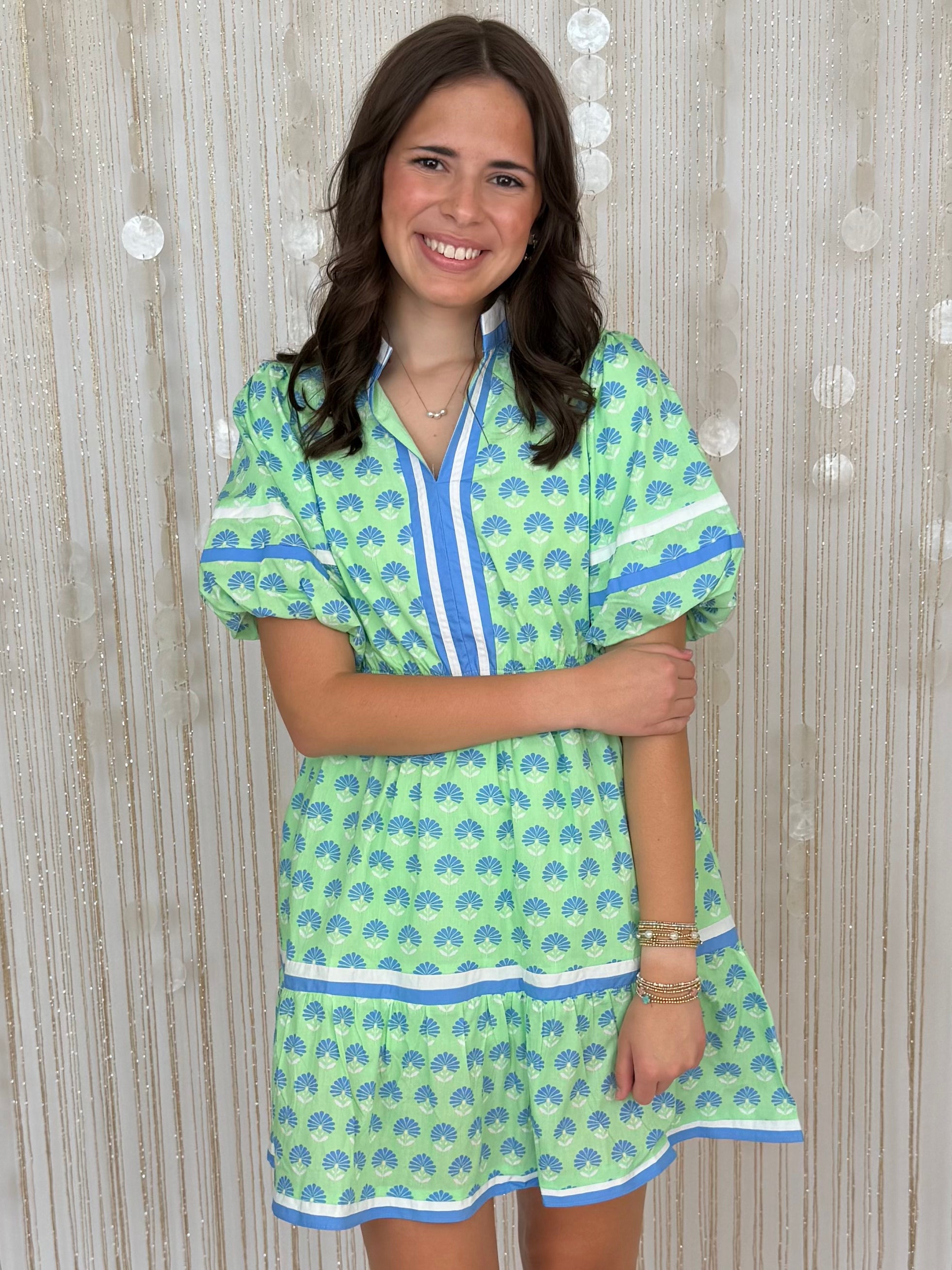 Don't Be Shy Apple Green Floral V Neck Tiered Dress-Shop-Womens-Boutique-Clothing
