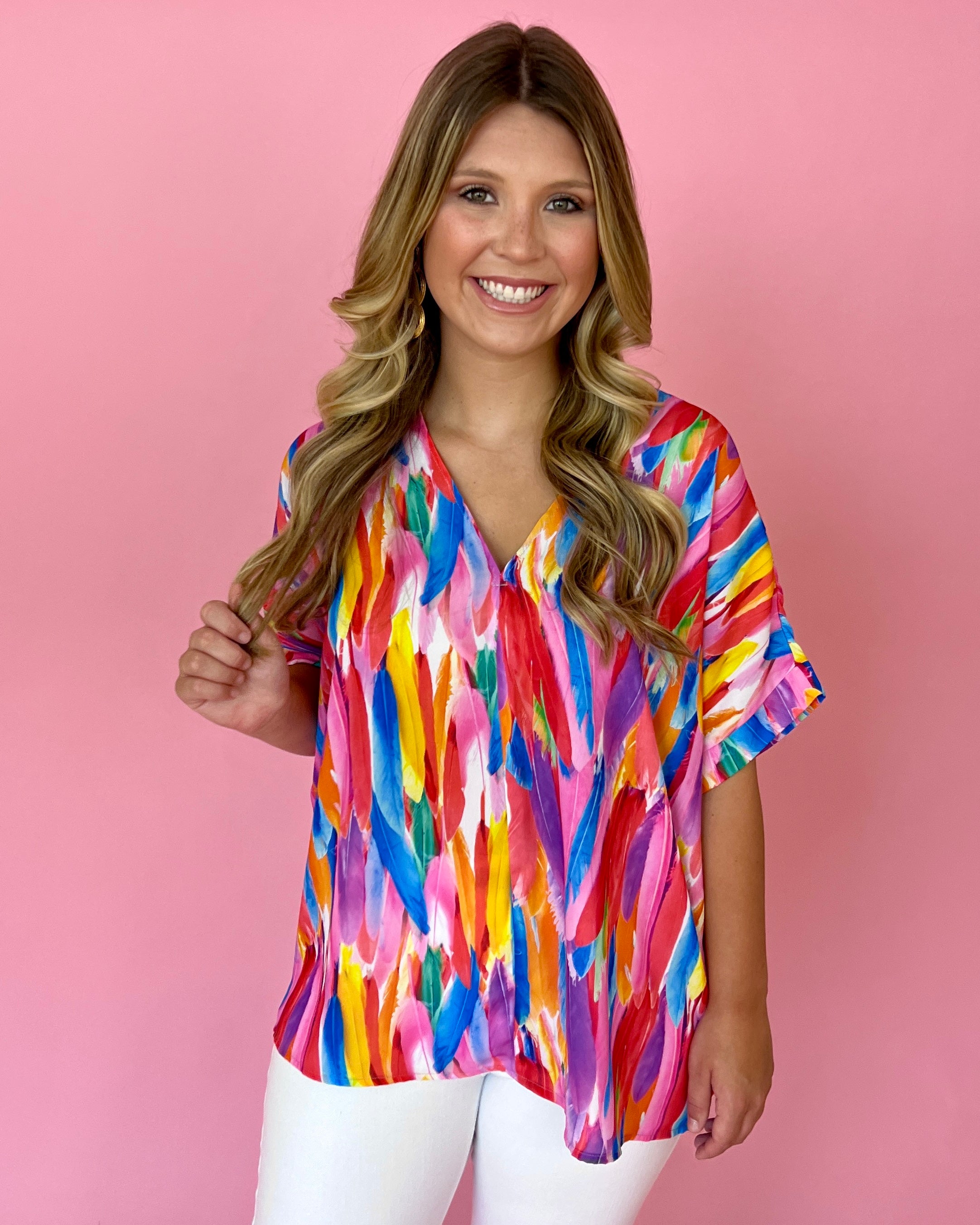 Under The Cabana Feather Print Dolman Top-Shop-Womens-Boutique-Clothing