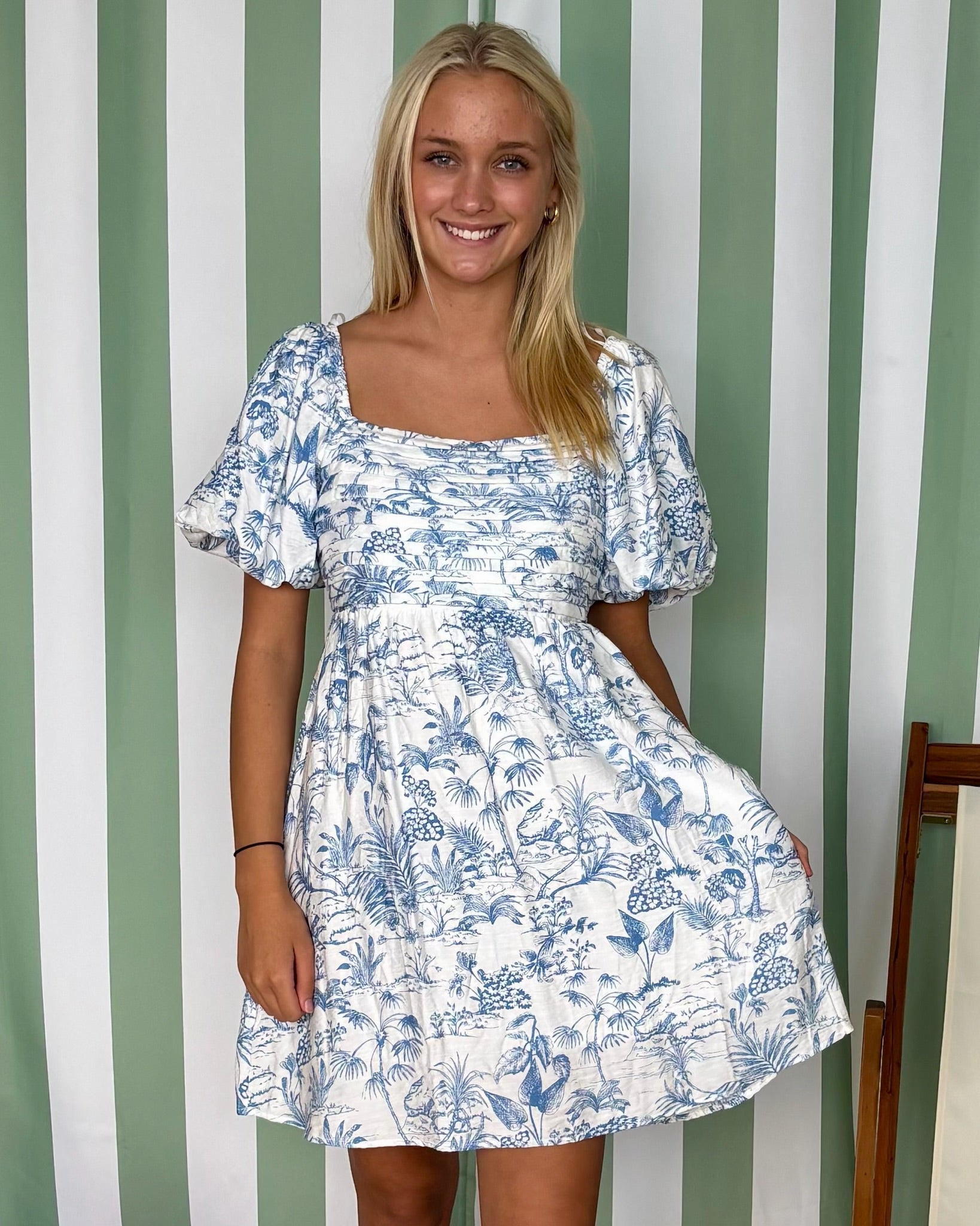 Joyful Bloom Blue Tropical Pleated Dress-Shop-Womens-Boutique-Clothing